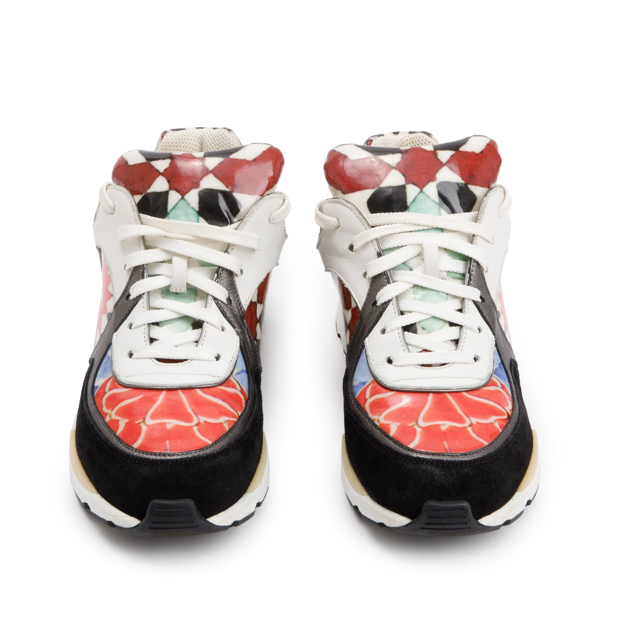 Chanel Multicolor Suede Patent Leather CC Logo Graffiti Flower Sneakers, Size 38