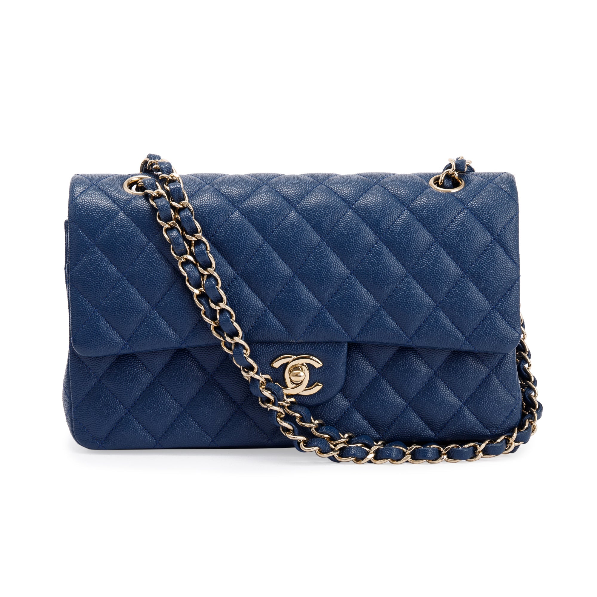 Chanel Navy Blue Classic Medium Double Flap Bag w/ Box & Receipt