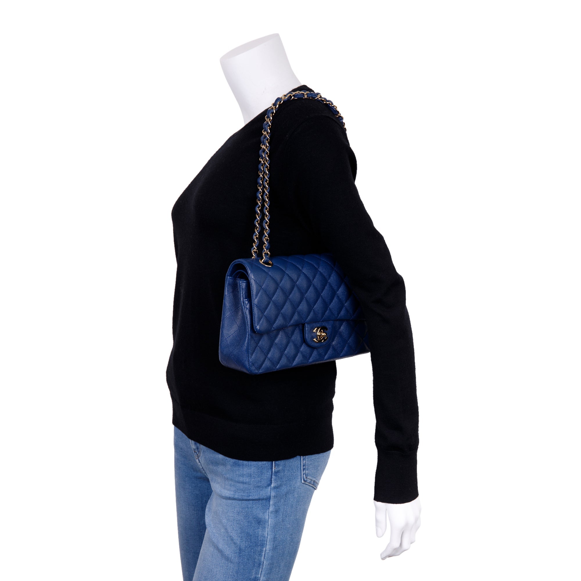 Chanel Navy Blue Classic Medium Double Flap Bag w/ Box & Receipt