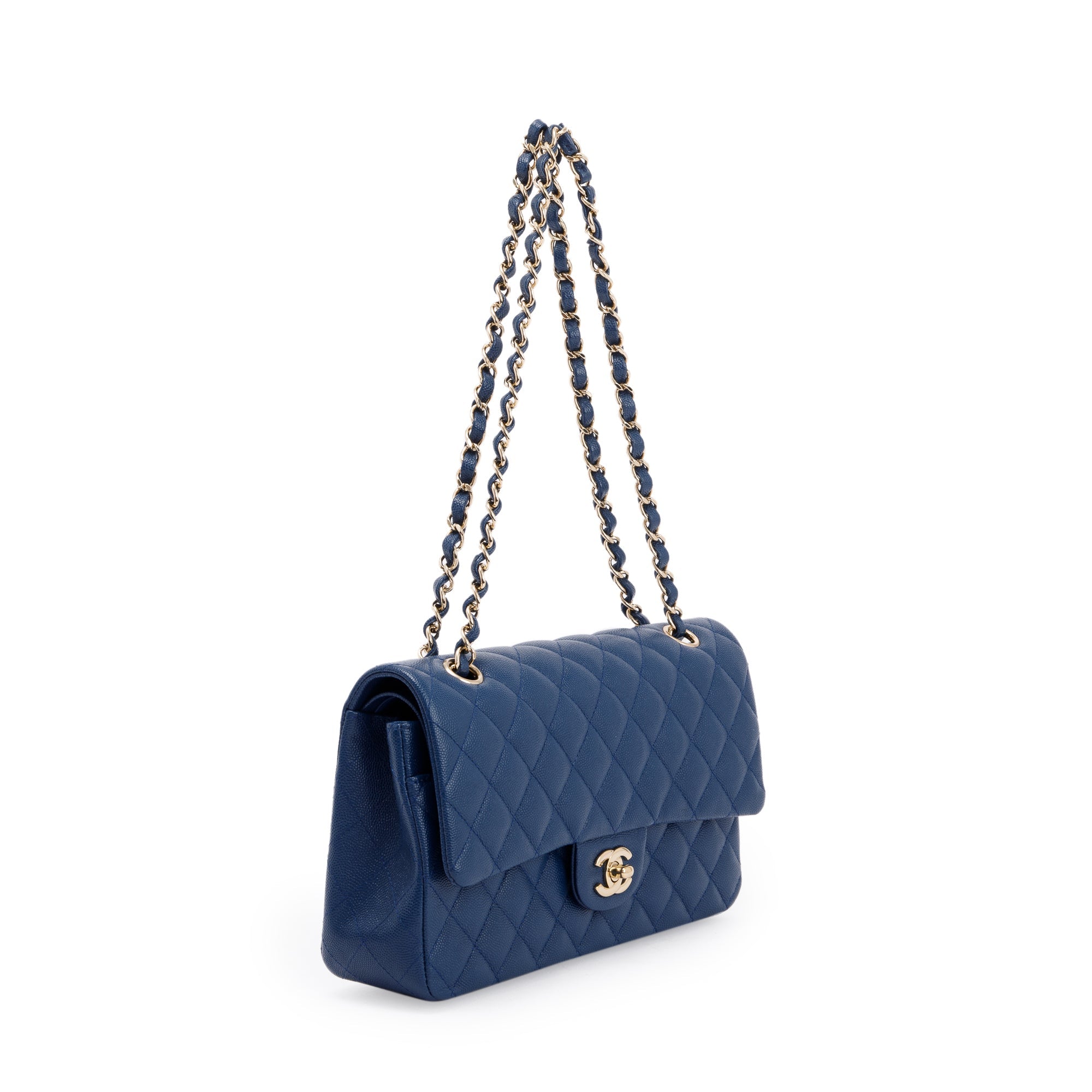 Chanel Navy Blue Classic Medium Double Flap Bag w/ Box & Receipt