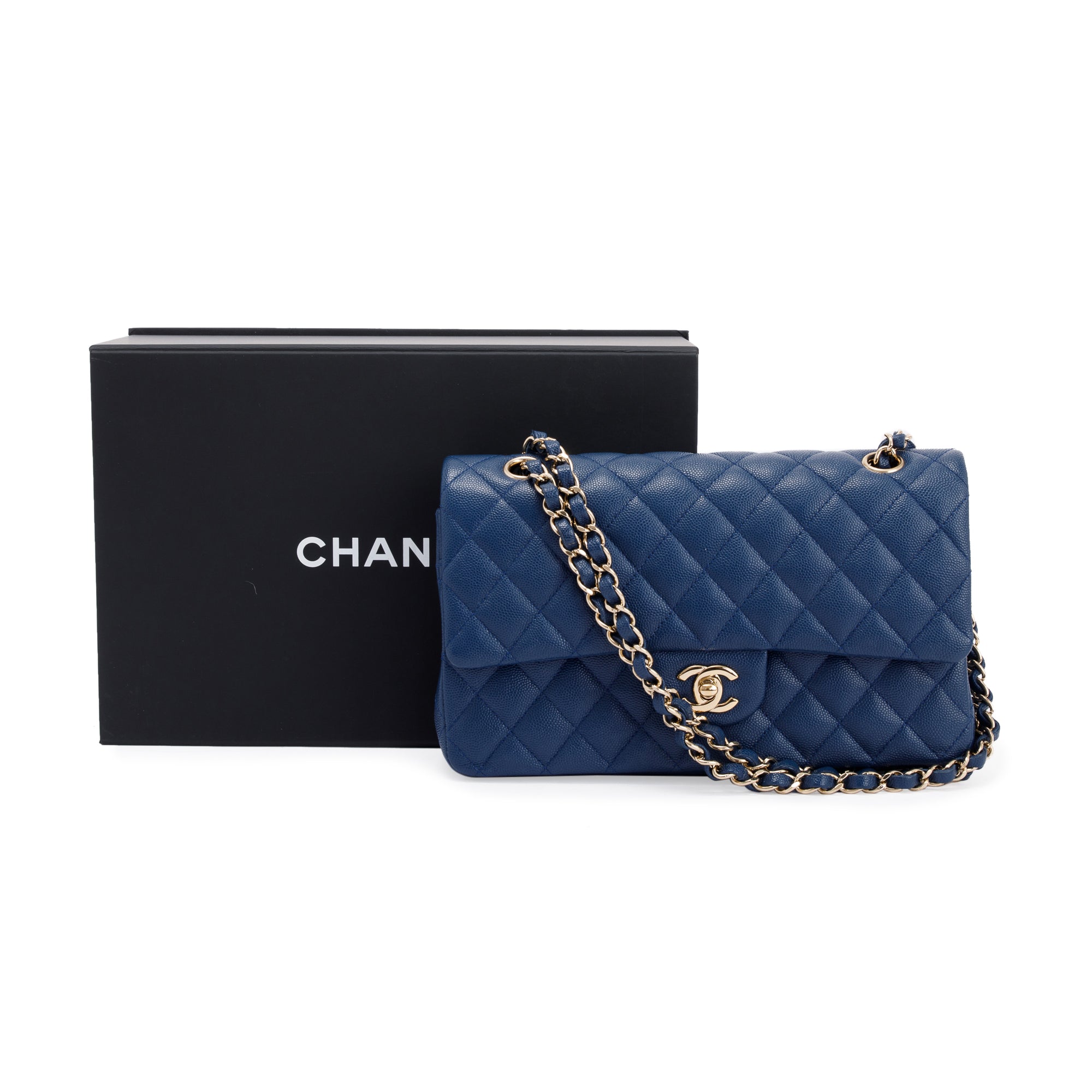 Chanel Navy Blue Classic Medium Double Flap Bag w/ Box & Receipt