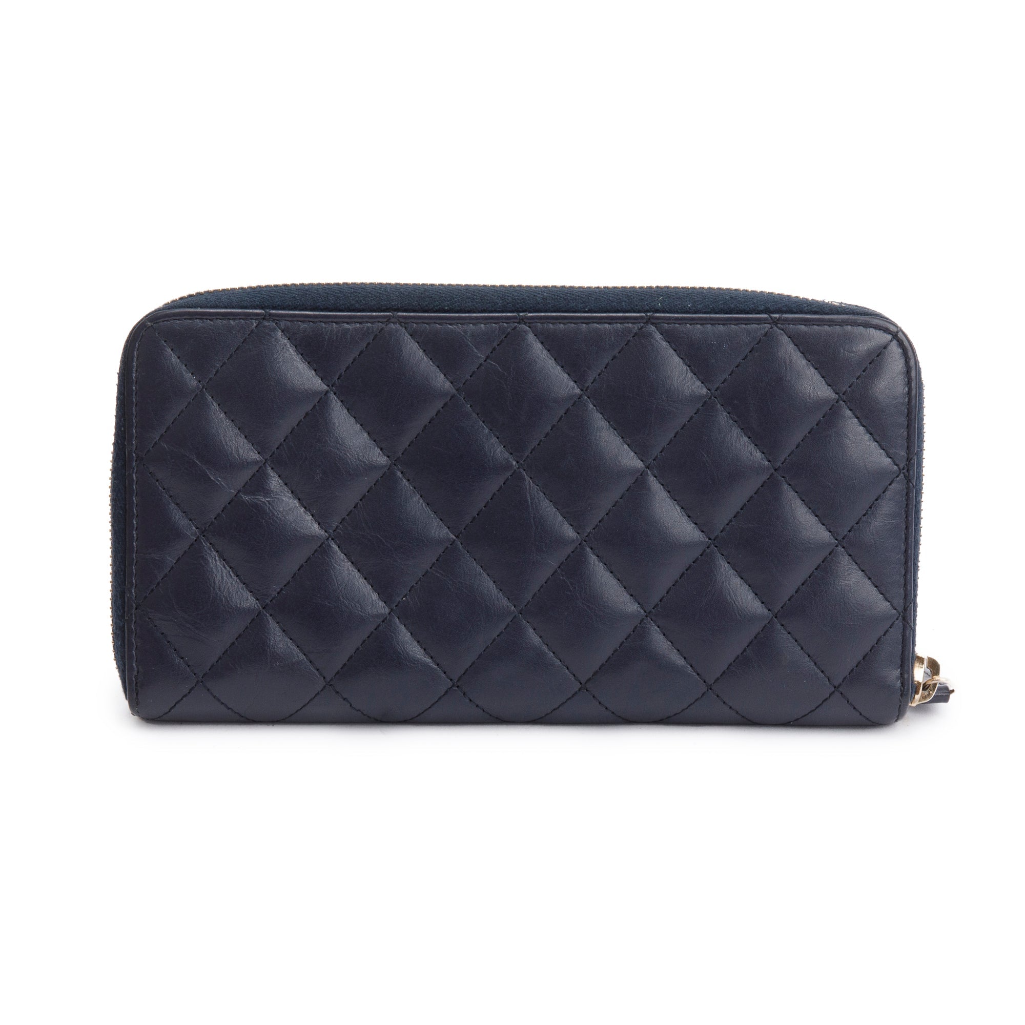 Chanel Navy Calfskin Leather Reissue Zip Around Wallet