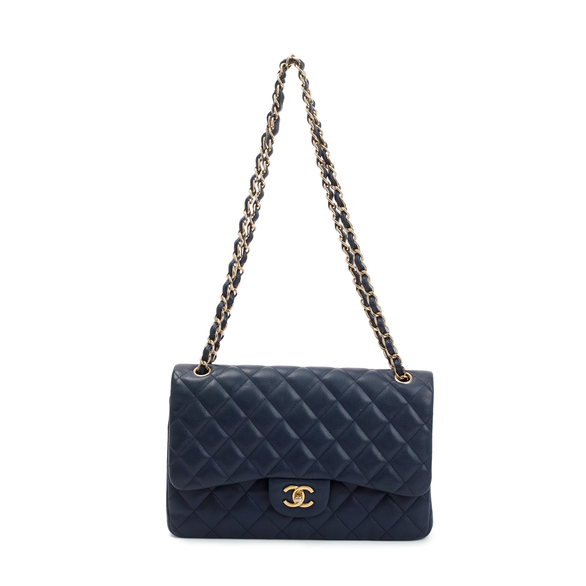 Chanel Navy Caviar Leather Classic Jumbo Double Flap Bag