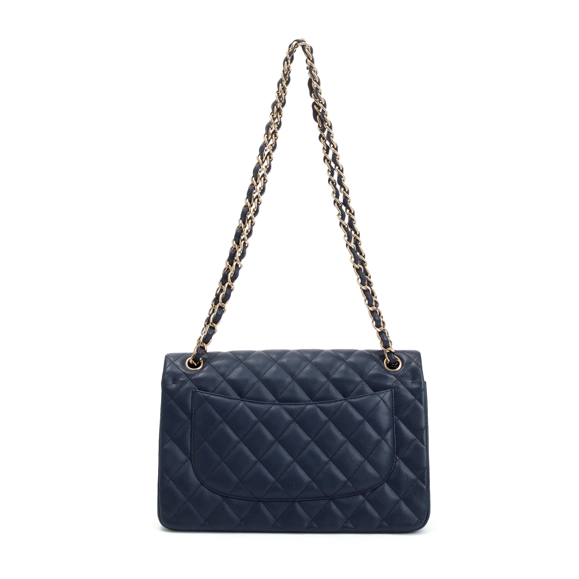 Chanel Navy Caviar Leather Classic Jumbo Double Flap Bag