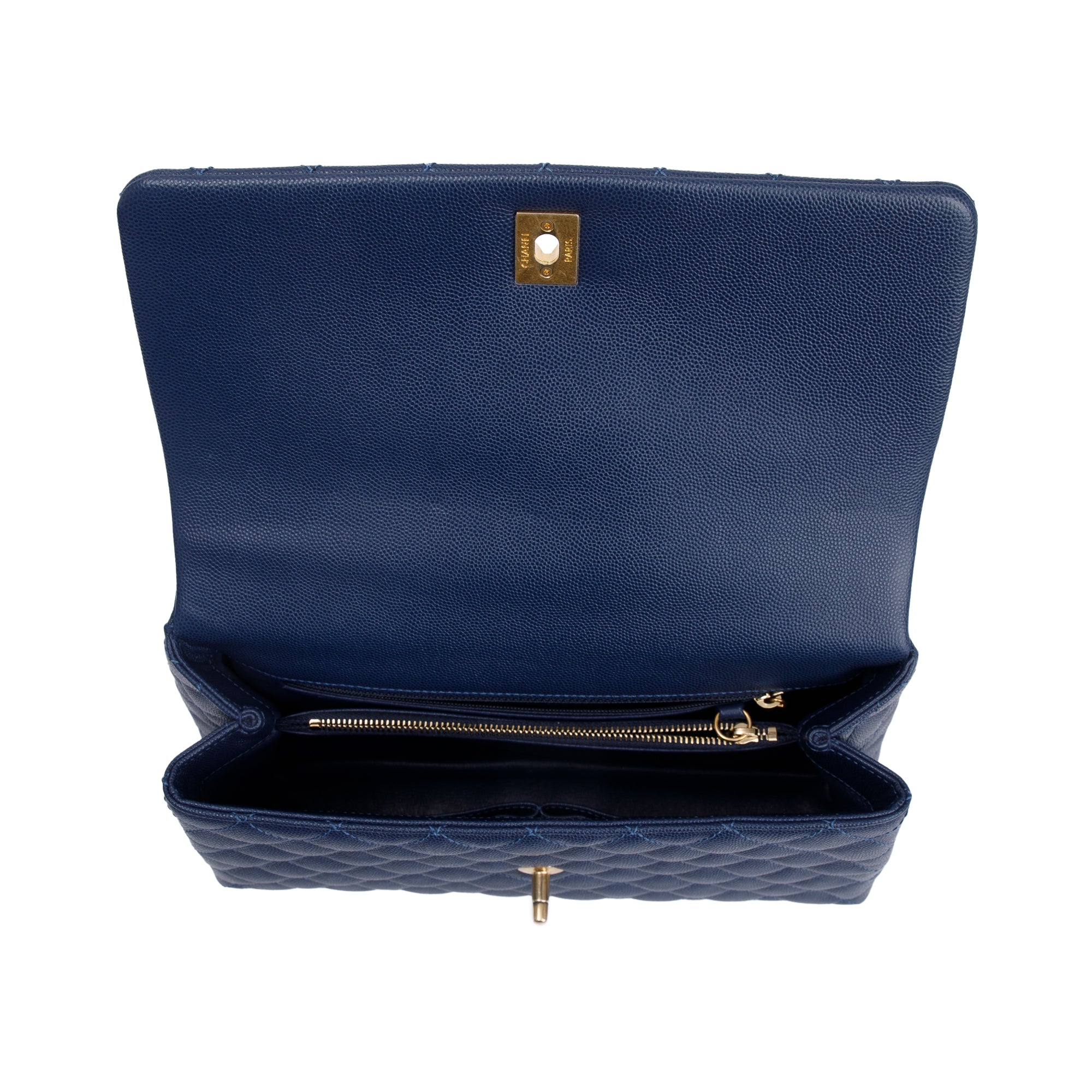 Chanel Navy Caviar Leather Lizard-Trimmed Small Coco Handle Bag w/ Box & Authenticity Card