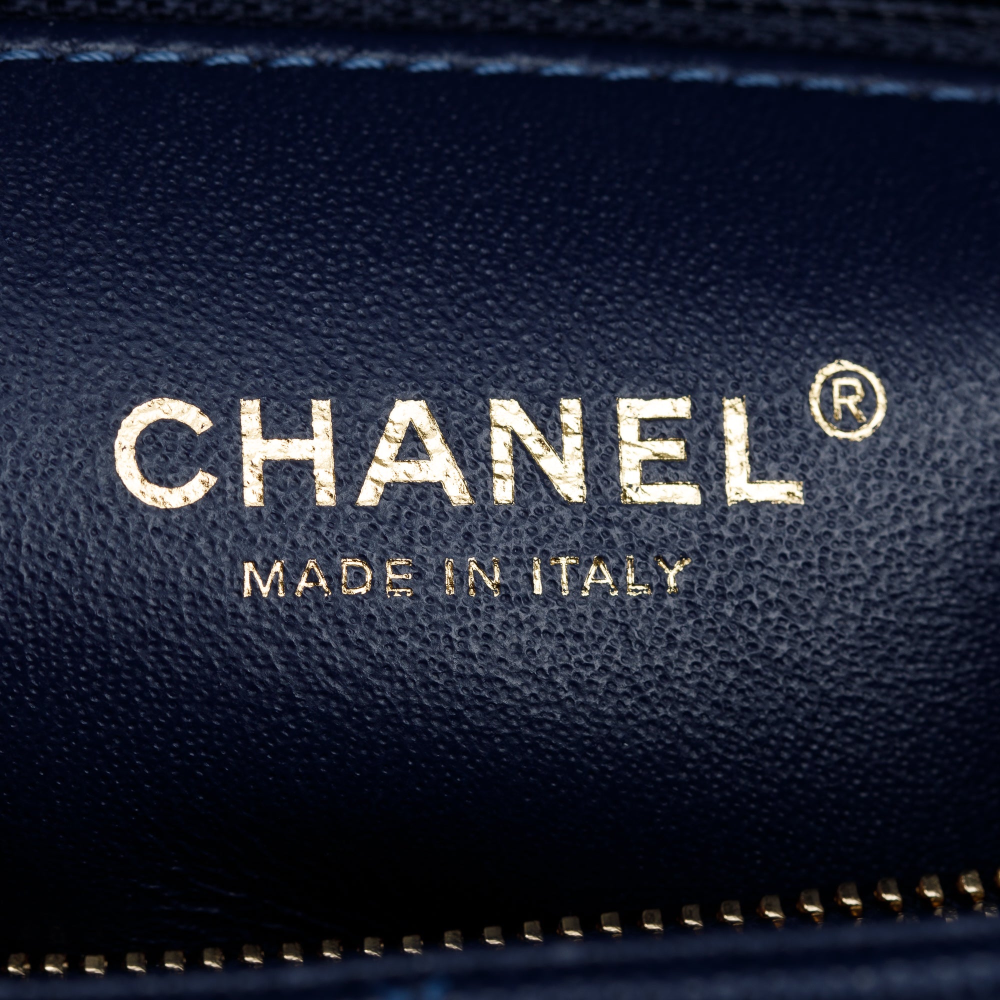 Chanel Navy Caviar Leather Lizard-Trimmed Small Coco Handle Bag w/ Box & Authenticity Card