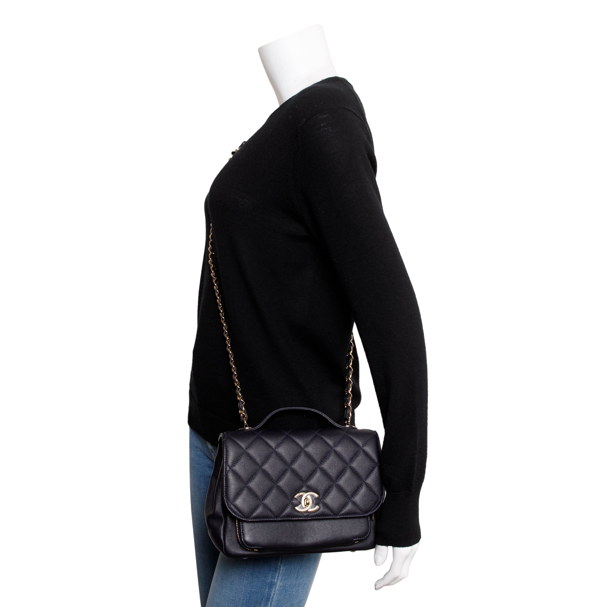 Chanel Navy Caviar Leather Medium Business Affinity Flap Bag w/ Box, Receipt & Authenticity Card