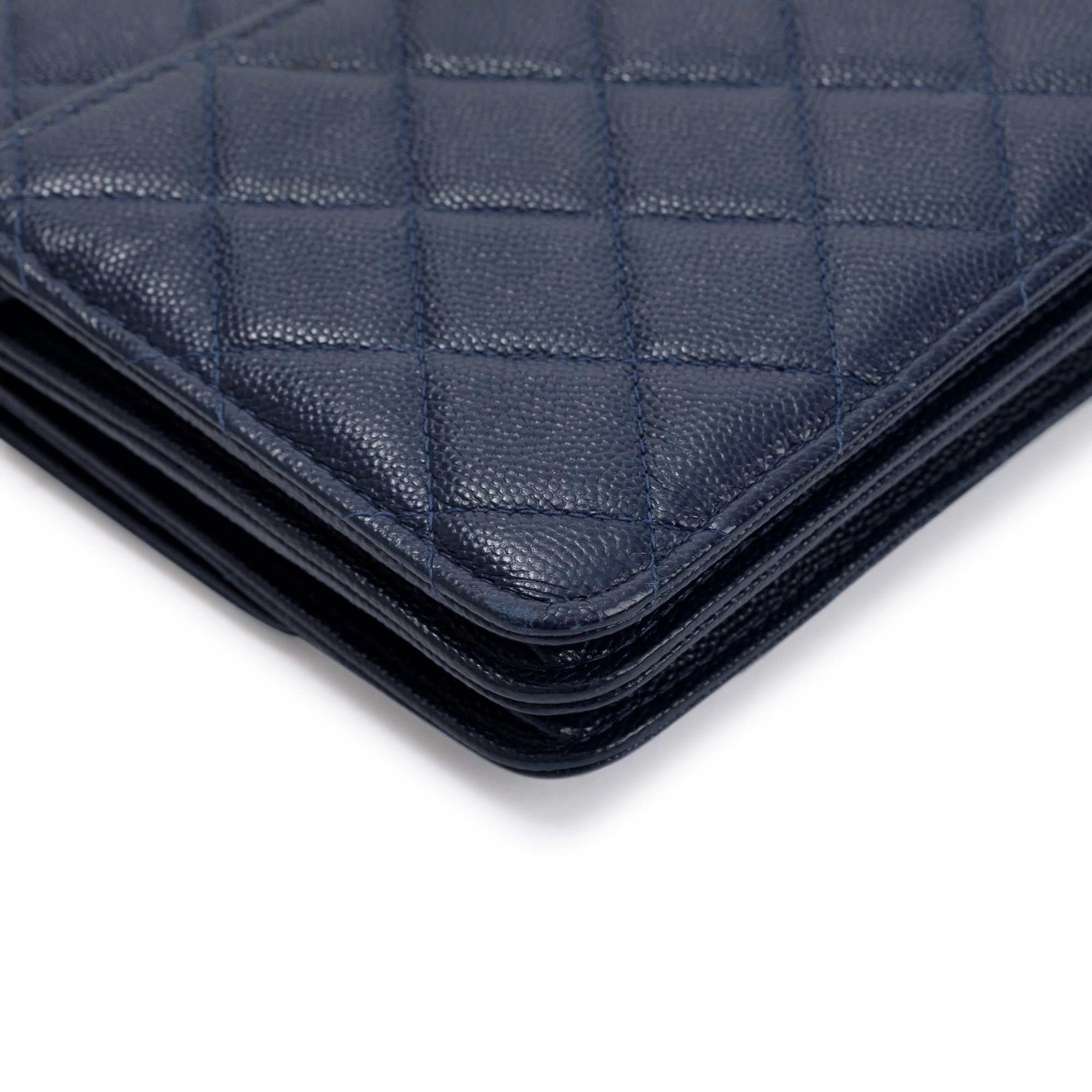 Chanel Navy Caviar Quilted Square Wallet on Chain w/ Box & Authenticity Card