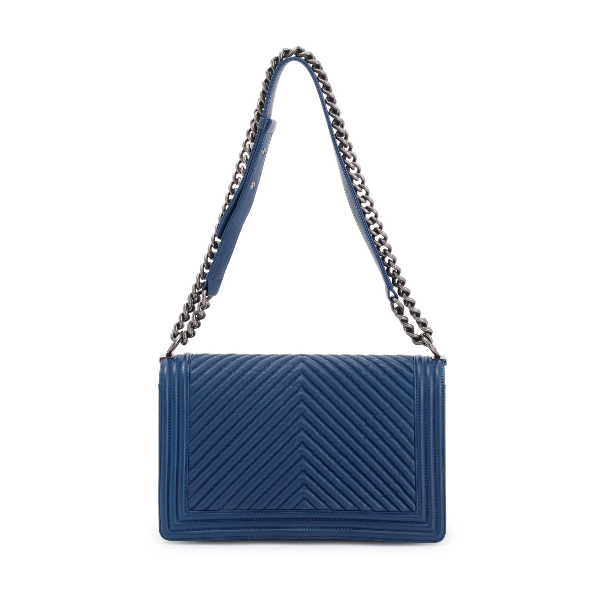 Chanel Navy Chevron Large Boy Bag