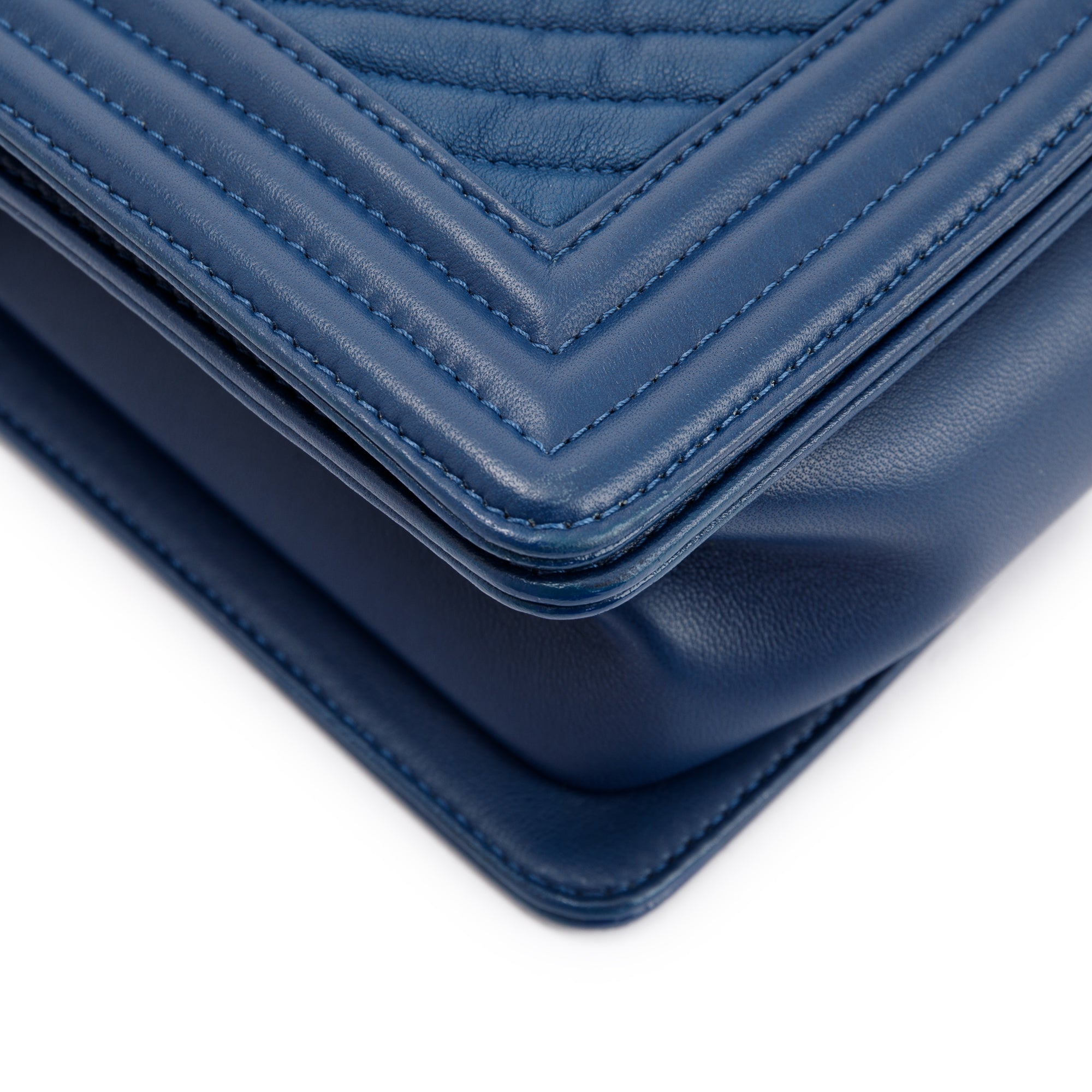 Chanel Navy Chevron Large Boy Bag