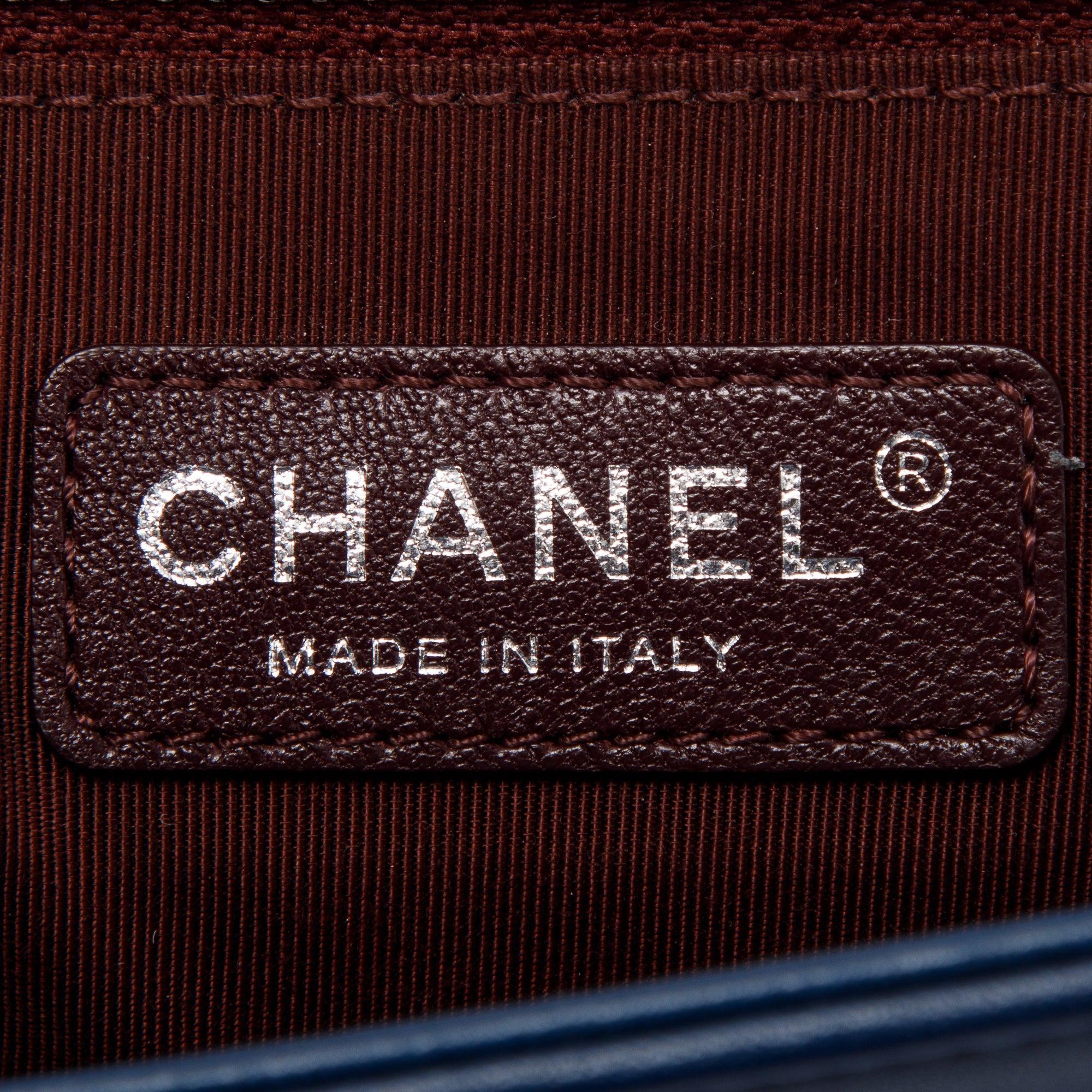 Chanel Navy Chevron Large Boy Bag w/ Authenticity Card