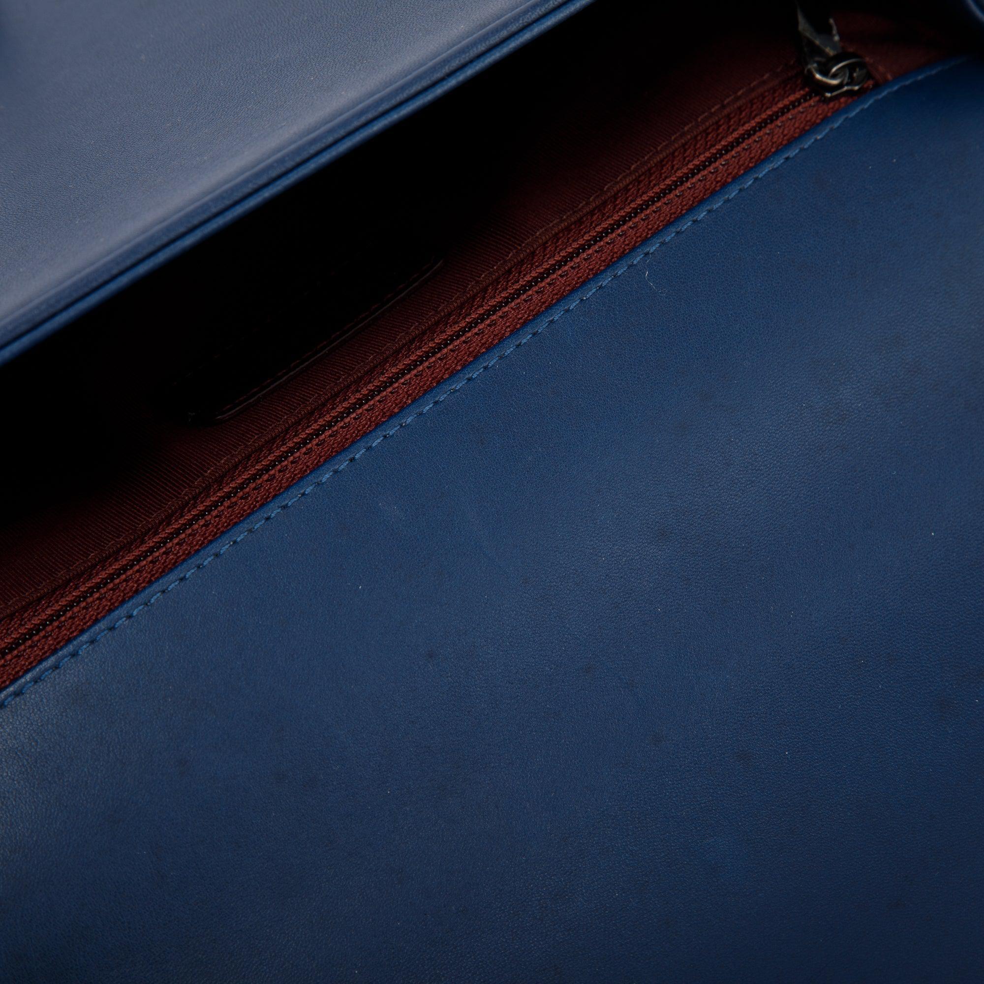 Chanel Navy Chevron Large Boy Bag w/ Authenticity Card