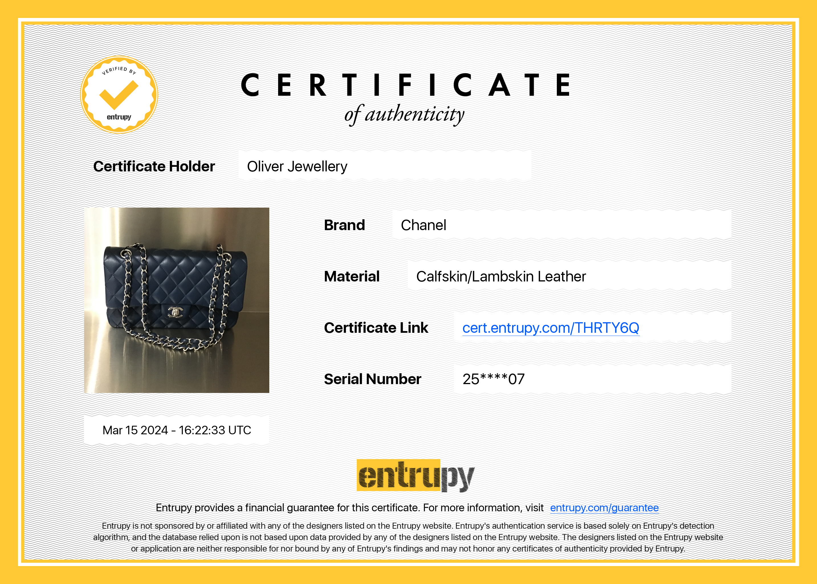 Chanel Navy Lambskin Leather Classic Medium Double Flap Bag w/ Box & Authenticity Card