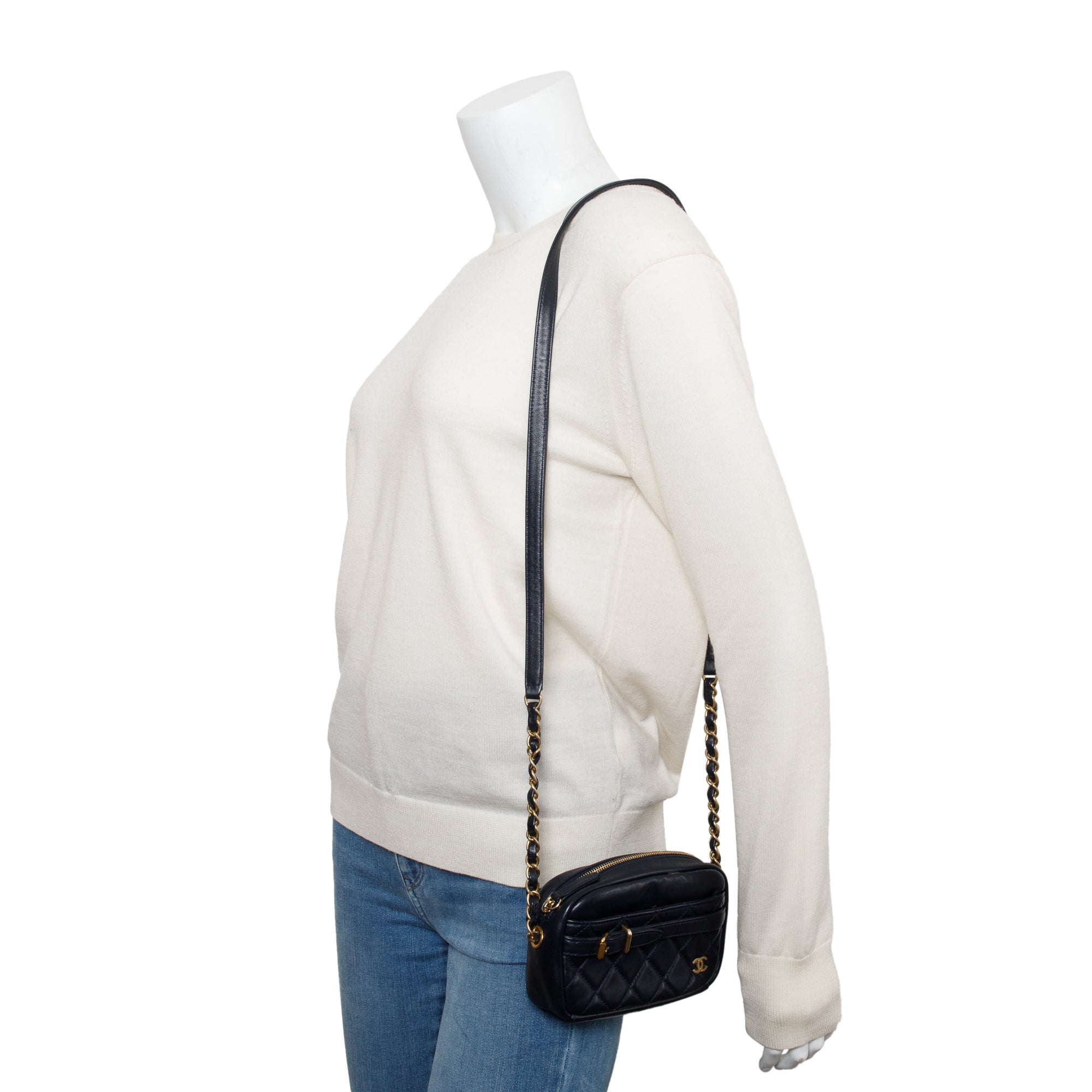 Chanel Navy Lambskin Leather Small Buckle Camera Case