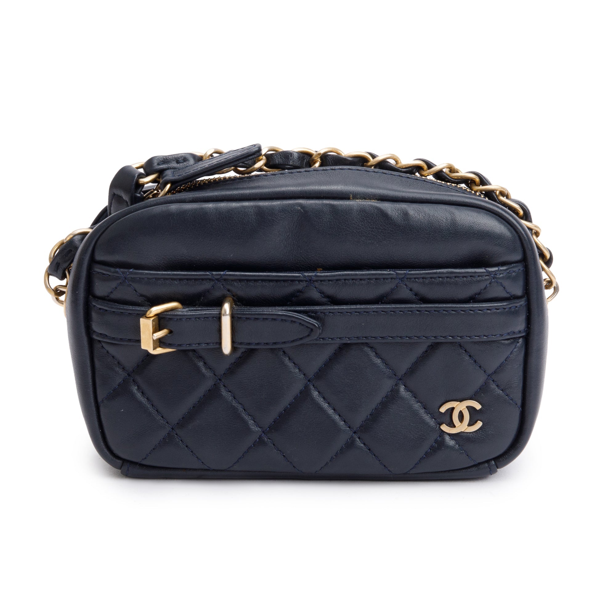Chanel Navy Lambskin Leather Small Buckle Camera Case