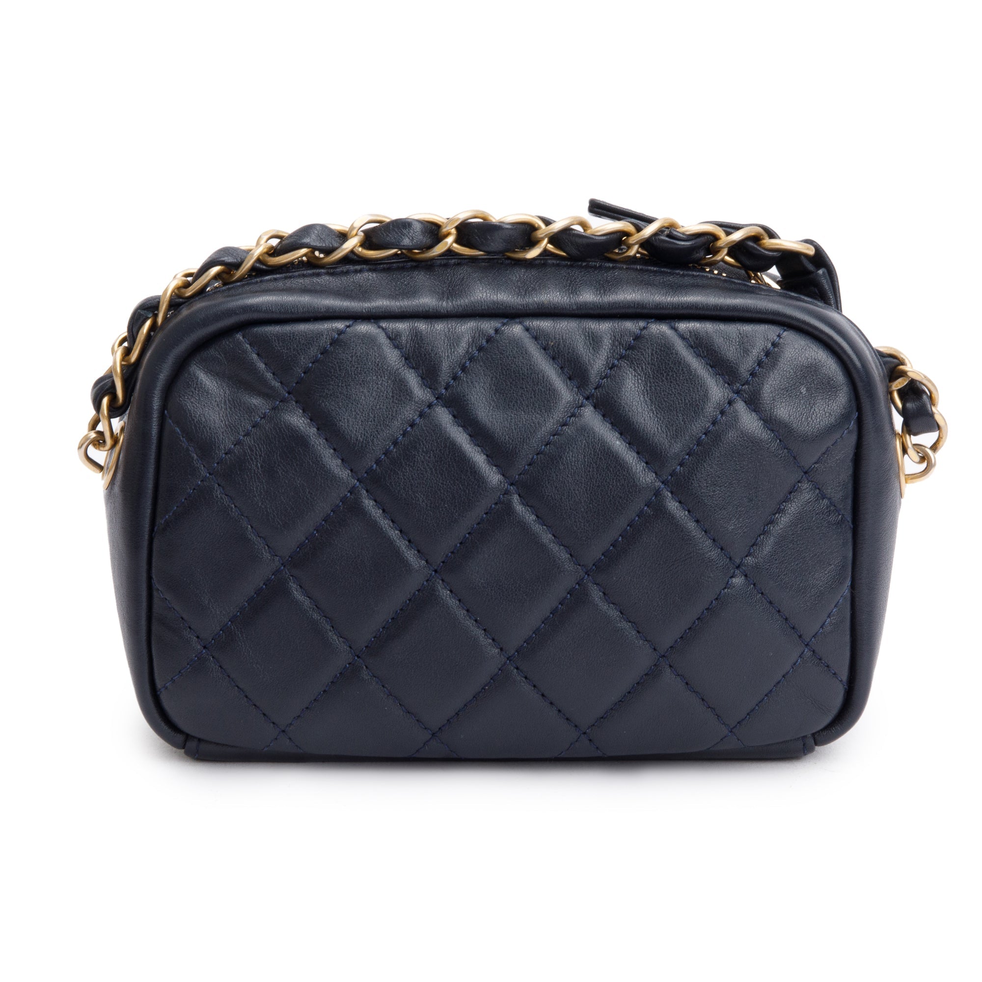 Chanel Navy Lambskin Leather Small Buckle Camera Case