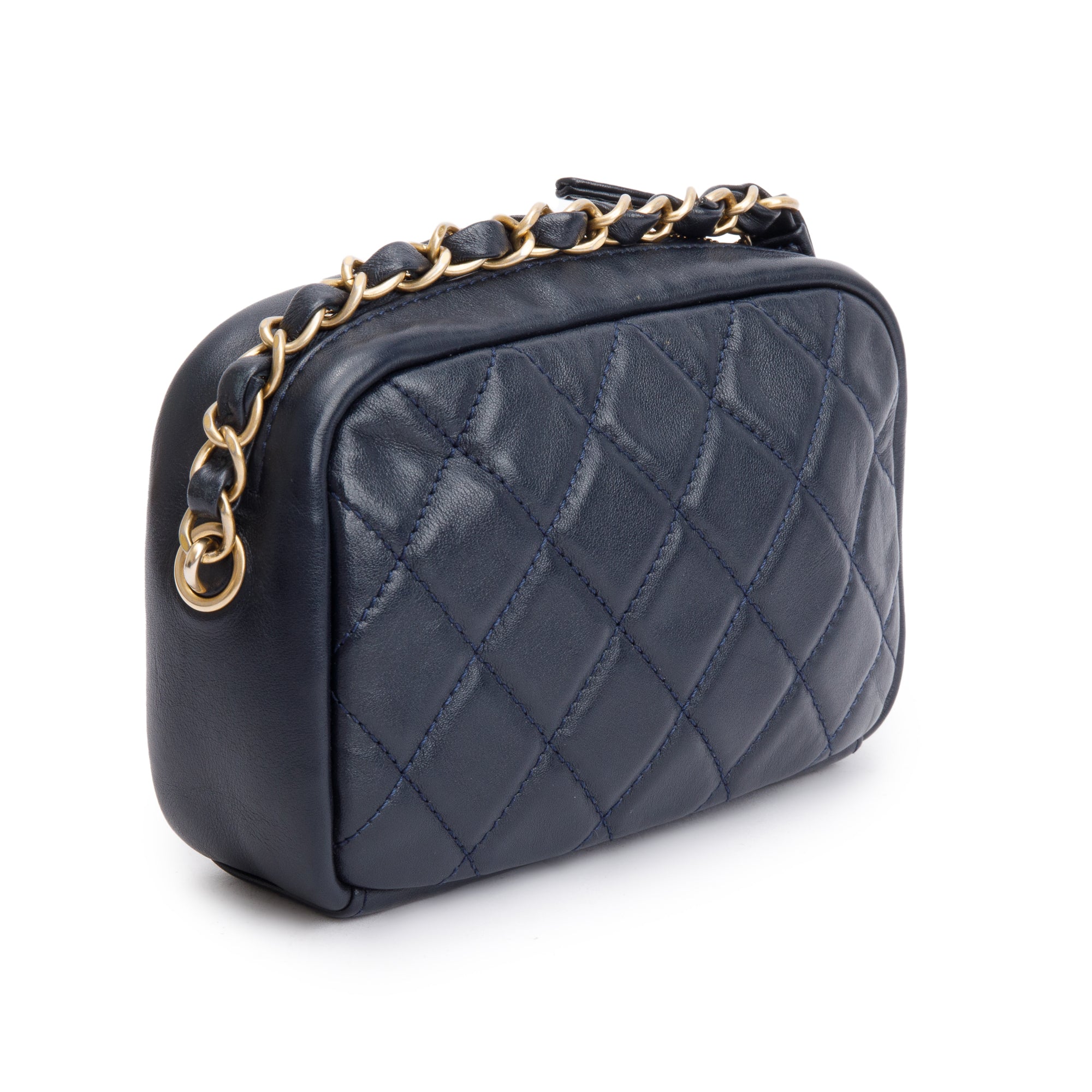 Chanel Navy Lambskin Leather Small Buckle Camera Case