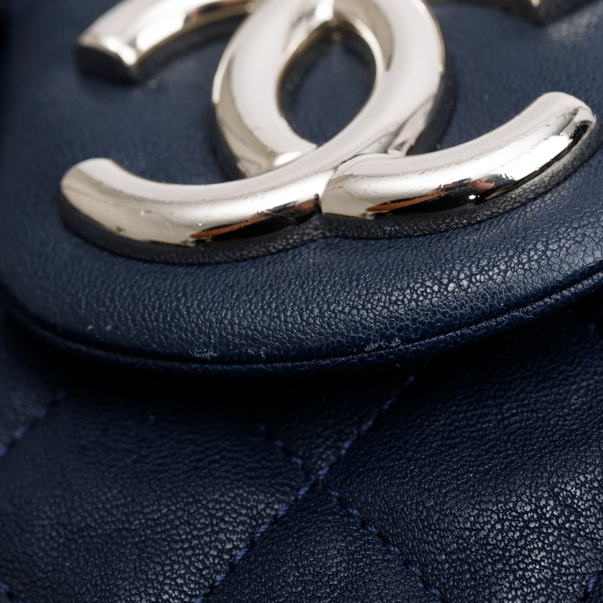Chanel Navy Quilted Calfskin Leather Maxi Chain Around Flap Bag w/ Authenticity Card