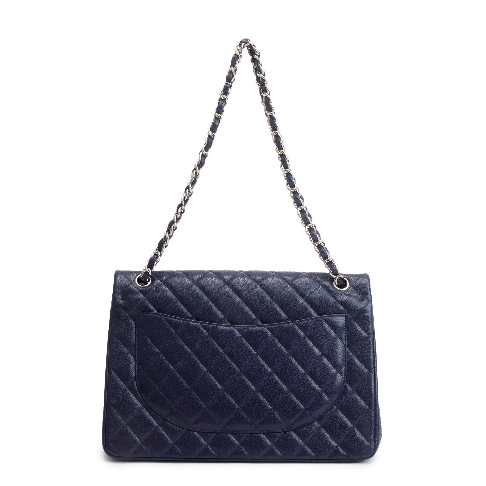 Chanel Navy Quilted Caviar Leather Classic Maxi Double Flap Bag w/ Box