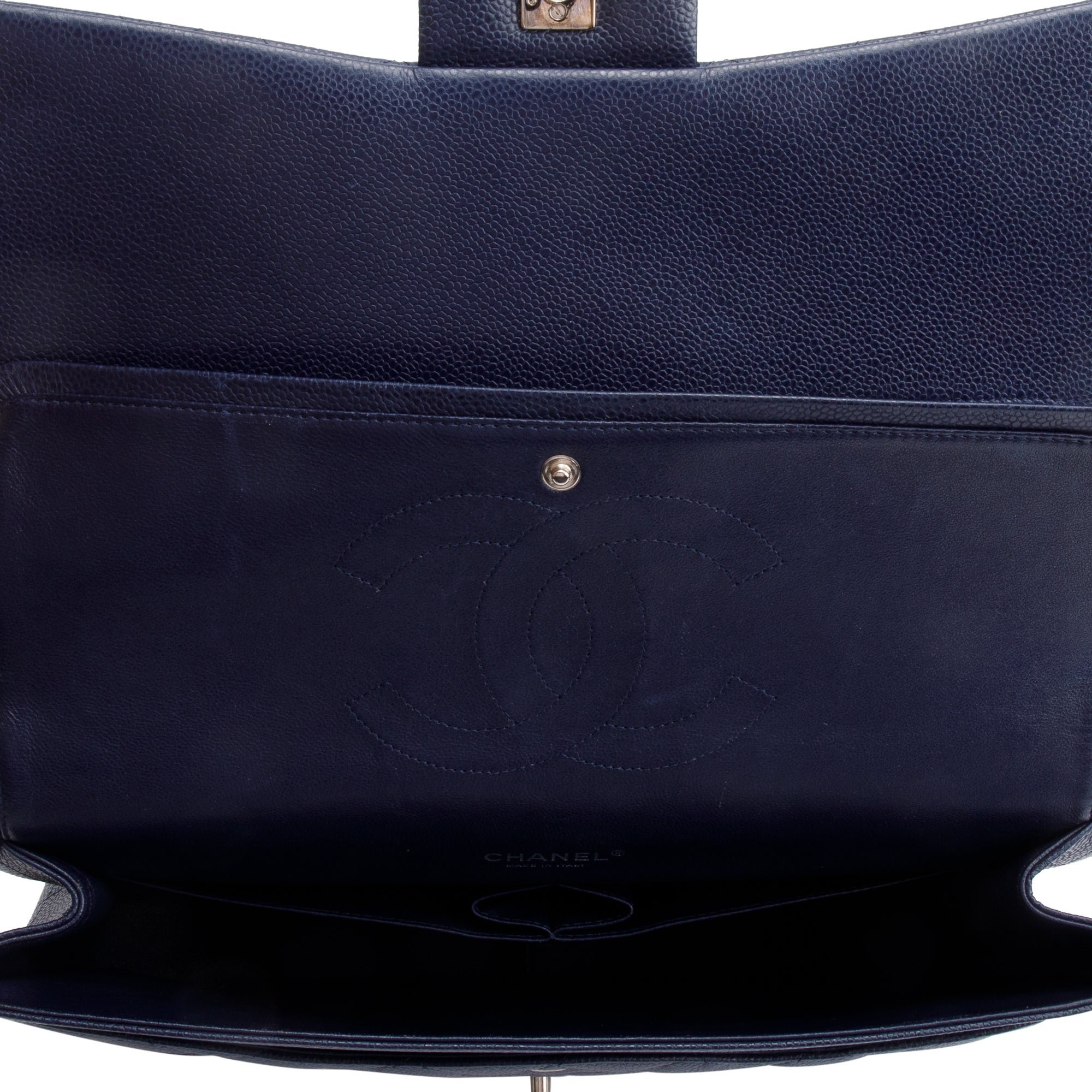 Chanel Navy Quilted Caviar Leather Classic Maxi Double Flap Bag w/ Box