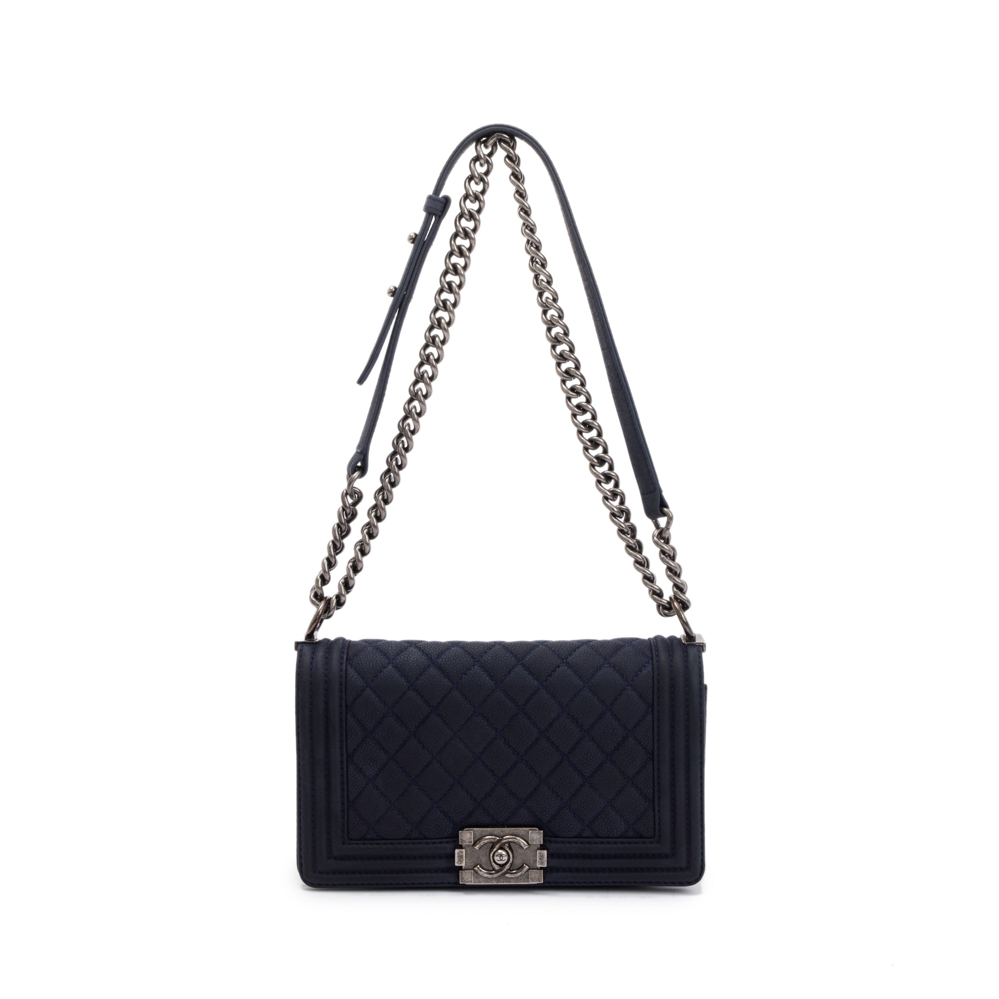 Chanel Navy Suede Calfskin Medium Boy Bag w/ Box