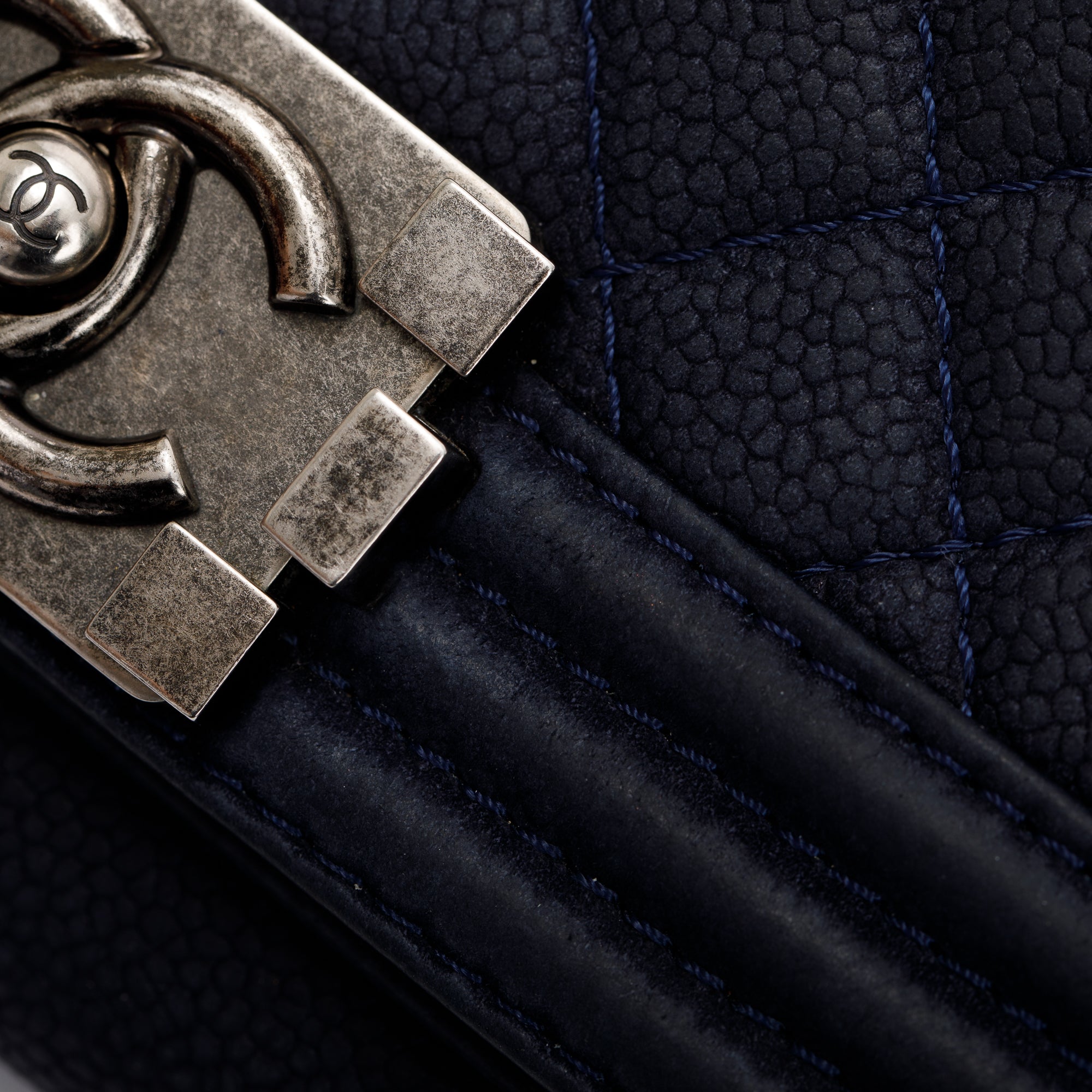 Chanel Navy Suede Calfskin Medium Boy Bag w/ Box