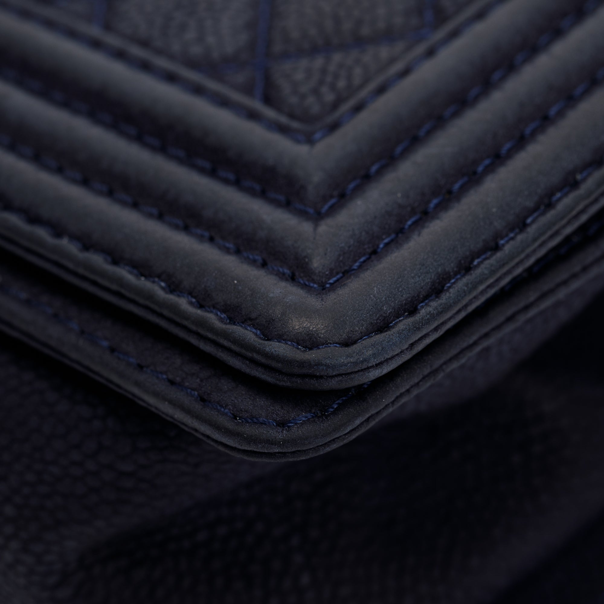 Chanel Navy Suede Calfskin Medium Boy Bag w/ Box