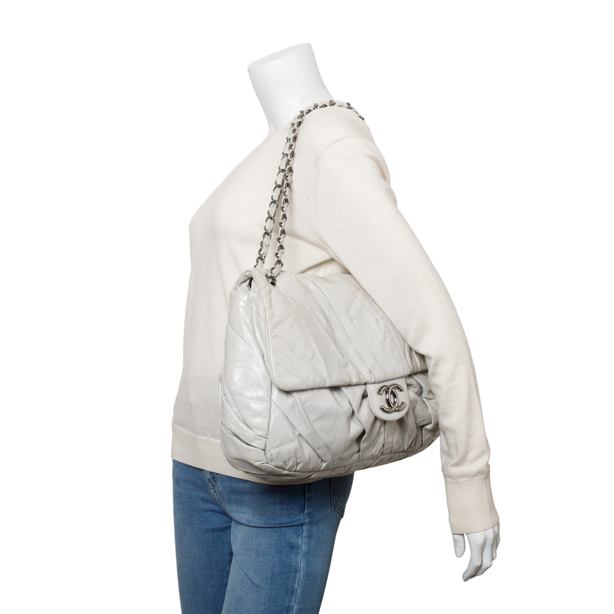 Chanel Netral Glazed Calfskin Leather Twisted Maxi Flap Bag