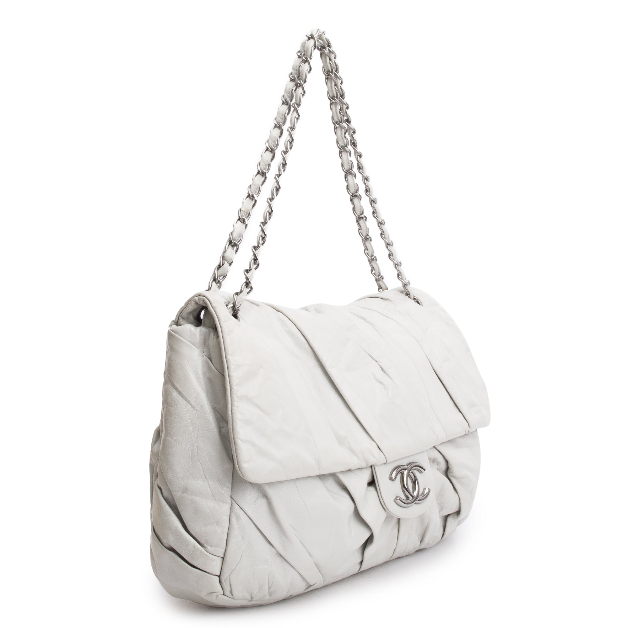 Chanel Netral Glazed Calfskin Leather Twisted Maxi Flap Bag