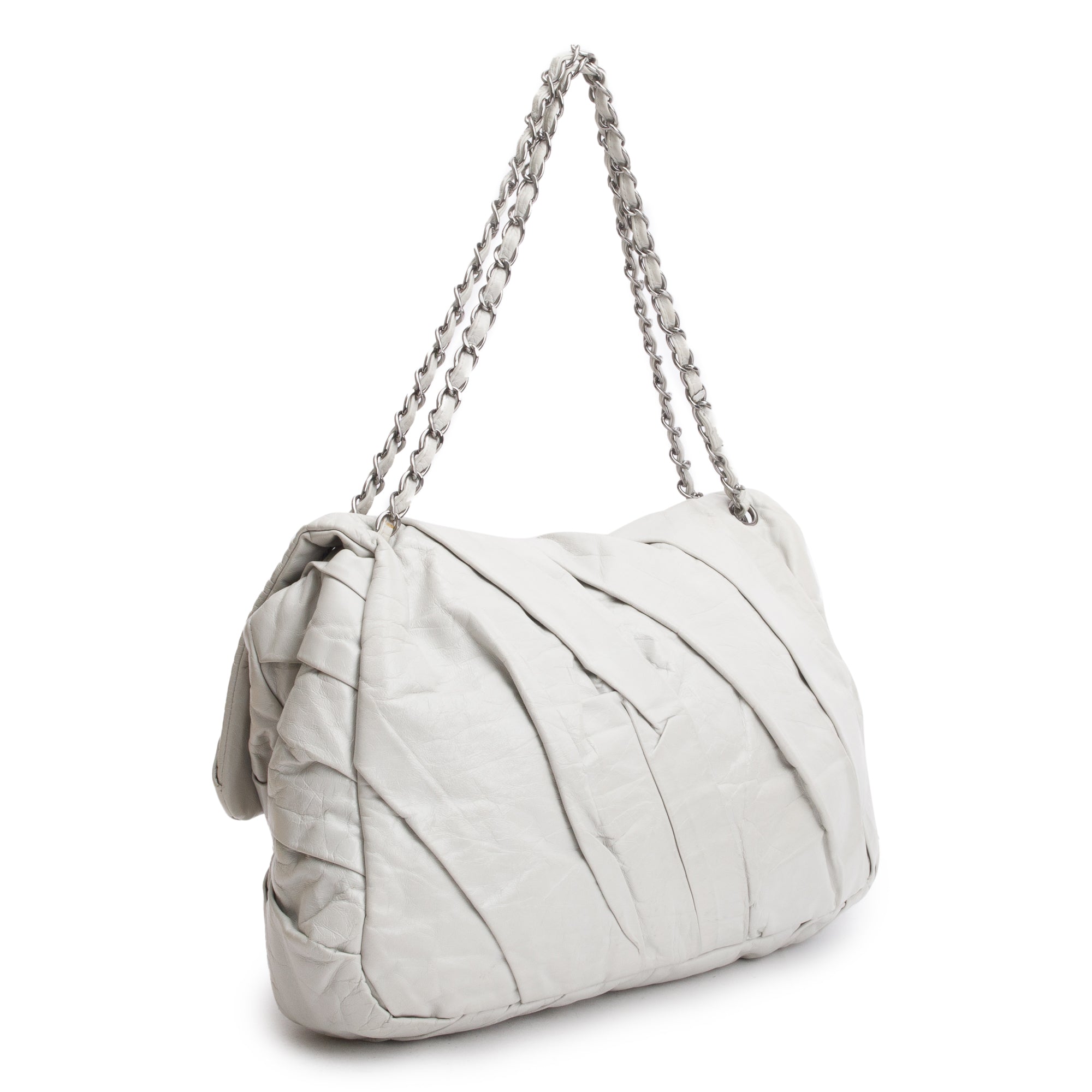 Chanel Netral Glazed Calfskin Leather Twisted Maxi Flap Bag