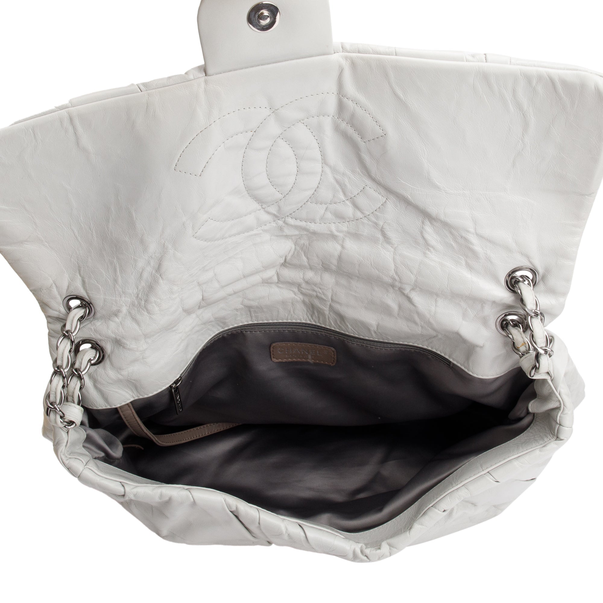 Chanel Netral Glazed Calfskin Leather Twisted Maxi Flap Bag