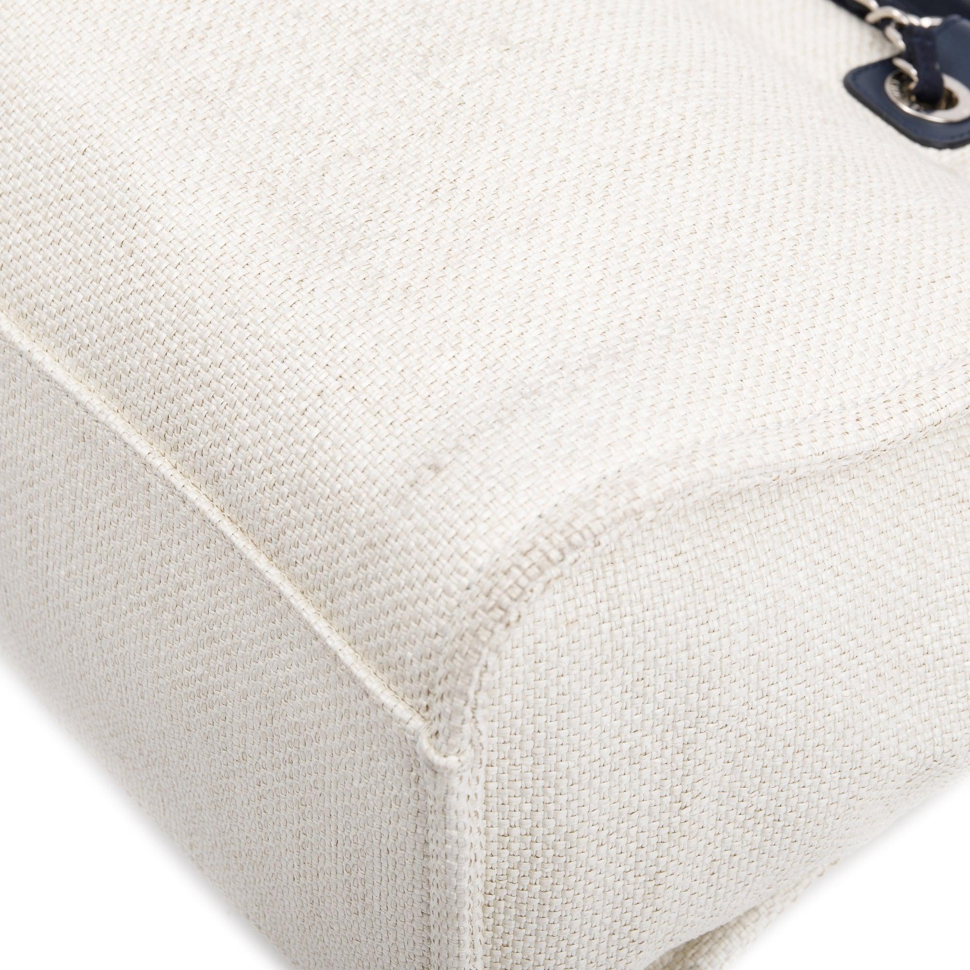 Chanel Neutral Canvas Navy Calfskin Medium Deauville Tote w/ Authenticity Card