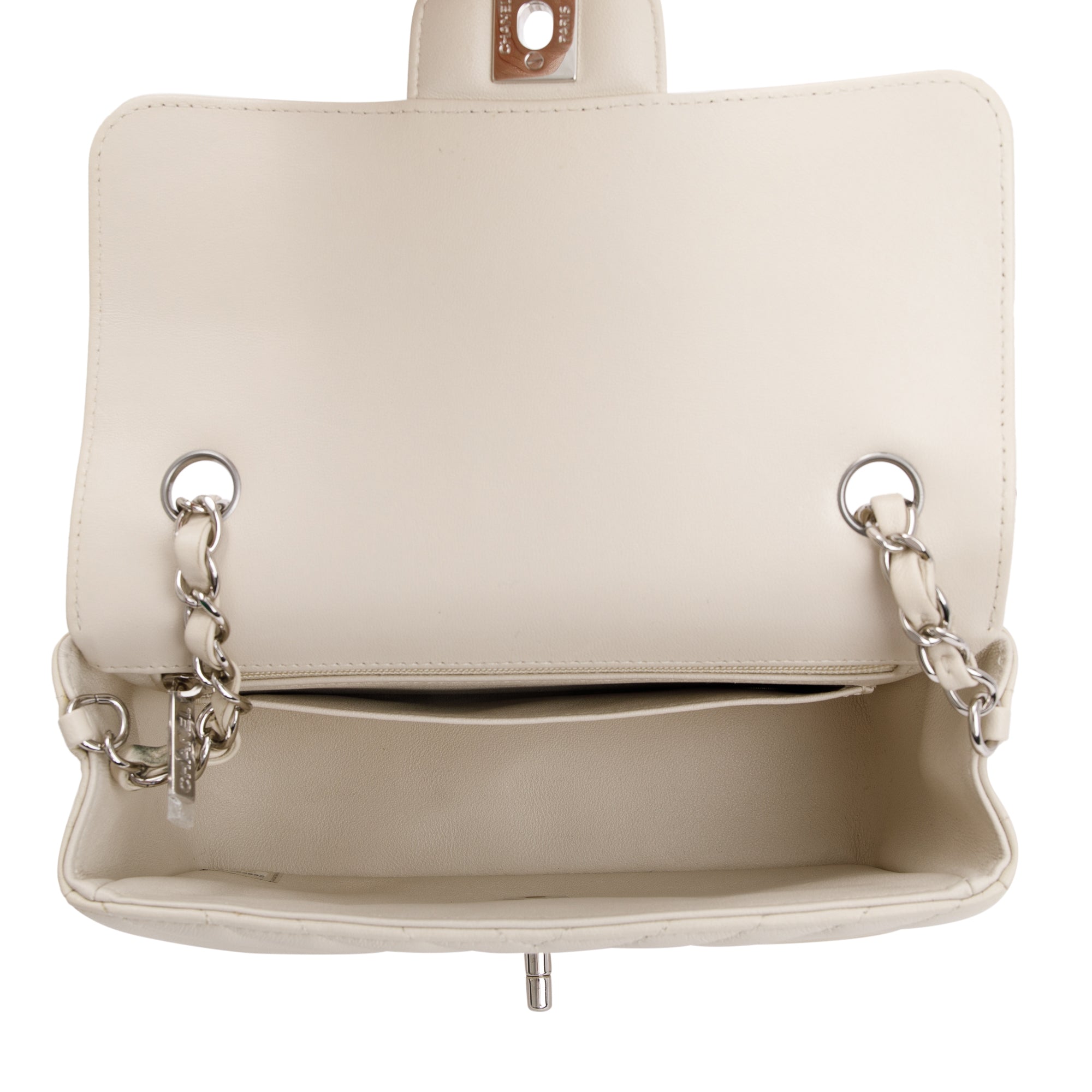 Chanel Neutral Chevron Quilted Lambskin Classic Mini Rectangular Flap Bag w/ Box & Authenticity Card