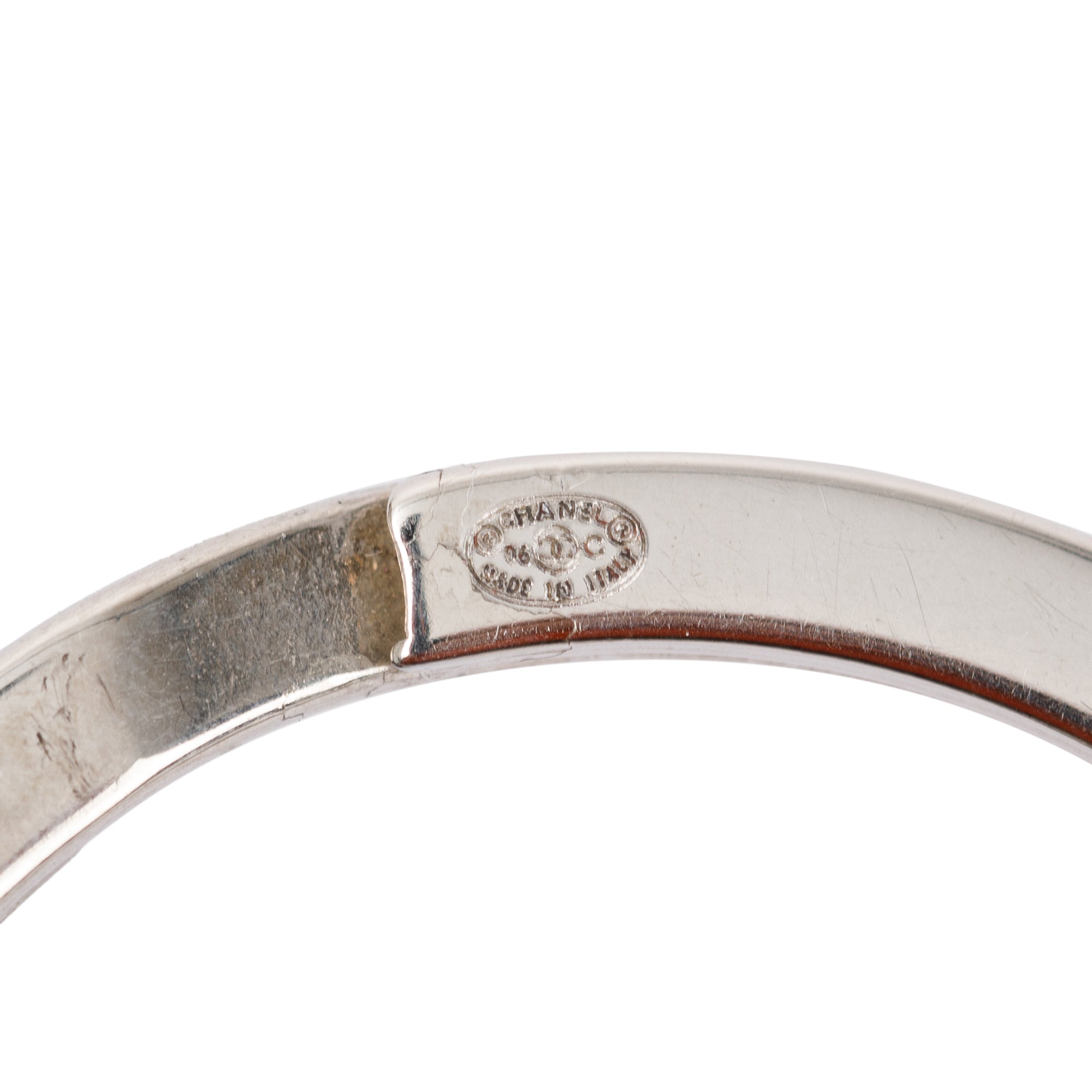 Chanel Palladium Plated Black Lambskin Leather CC Logo Clover Heart Keychain