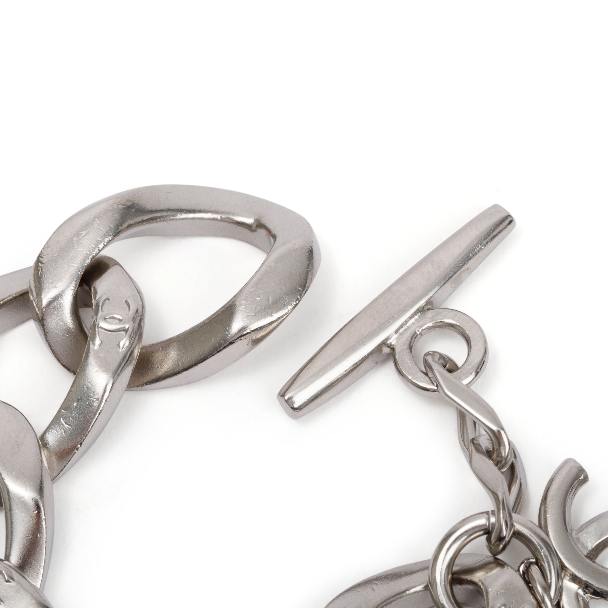 Chanel Palladium Plated CC Chain Link Bracelet w/ Box