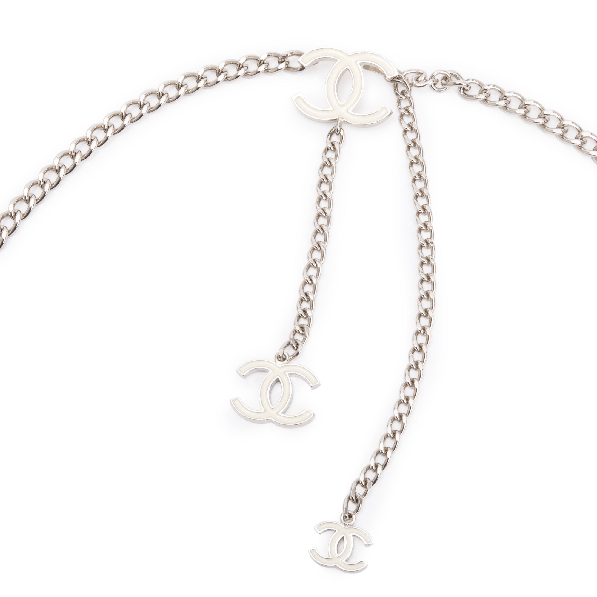 Chanel Palladium Plated Enamel CC Logo Chain-Link Belt