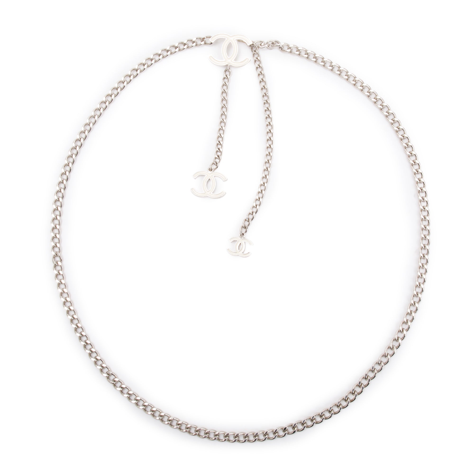 Chanel Palladium Plated Enamel CC Logo Chain-Link Belt