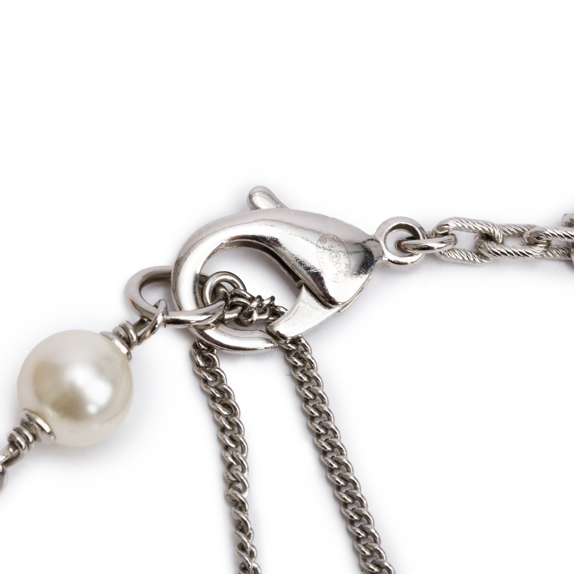 Chanel Palladium-Plated Faux Pearl & Strass CC Collar Necklace w/ Box