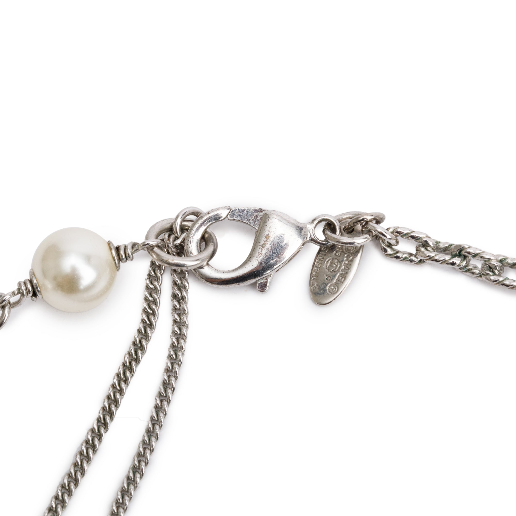 Chanel Palladium-Plated Faux Pearl & Strass CC Collar Necklace w/ Box