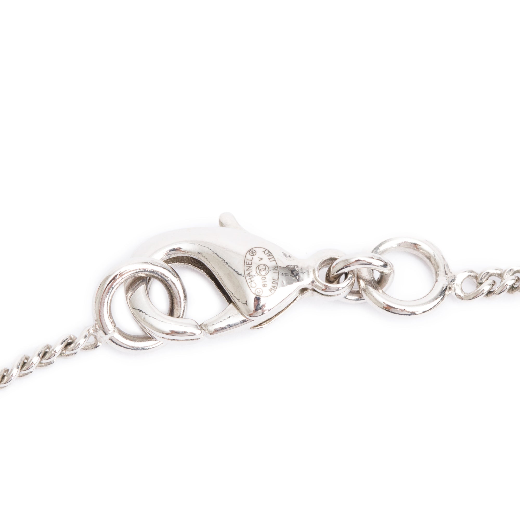 Chanel Palladium-Plated Metal Strass CC Pendant Necklace