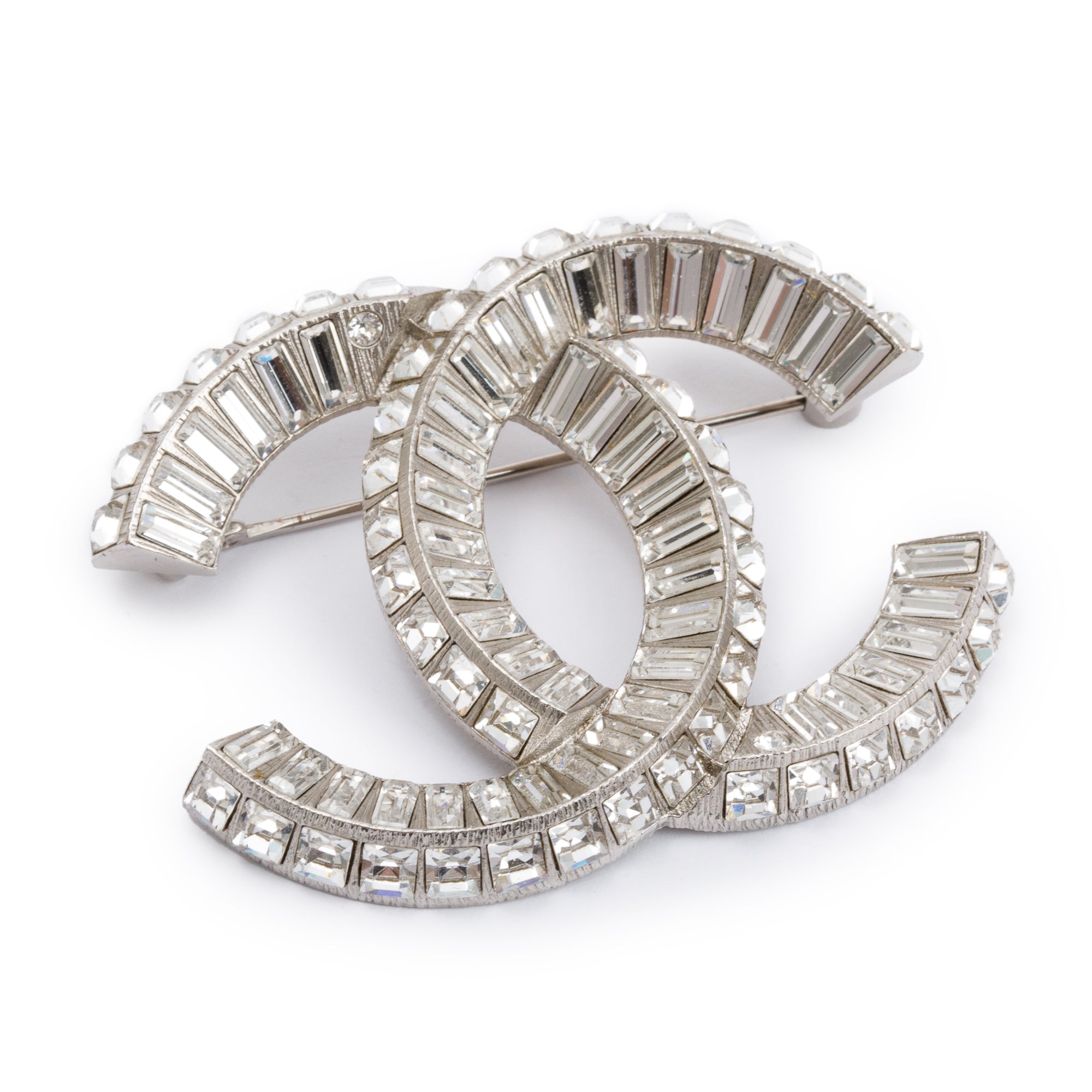 Chanel Palladium Plated Strass CC Brooch