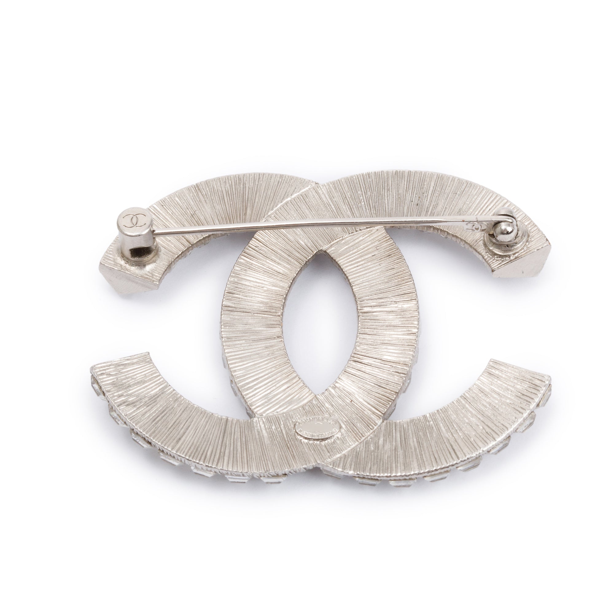 Chanel Palladium Plated Strass CC Brooch
