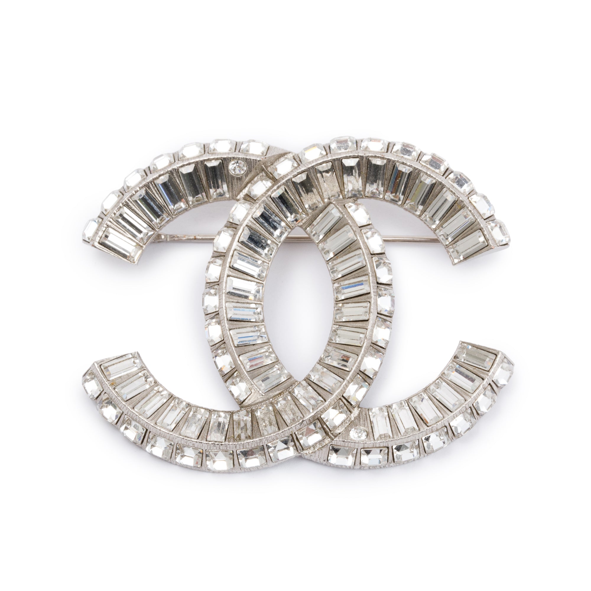 Chanel Palladium Plated Strass CC Brooch