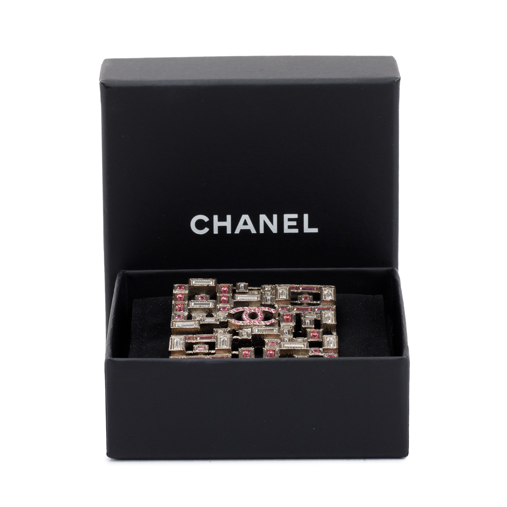 Chanel Palladium Plated Strass CC Square Brooch w/ Box (Gave to Meera)