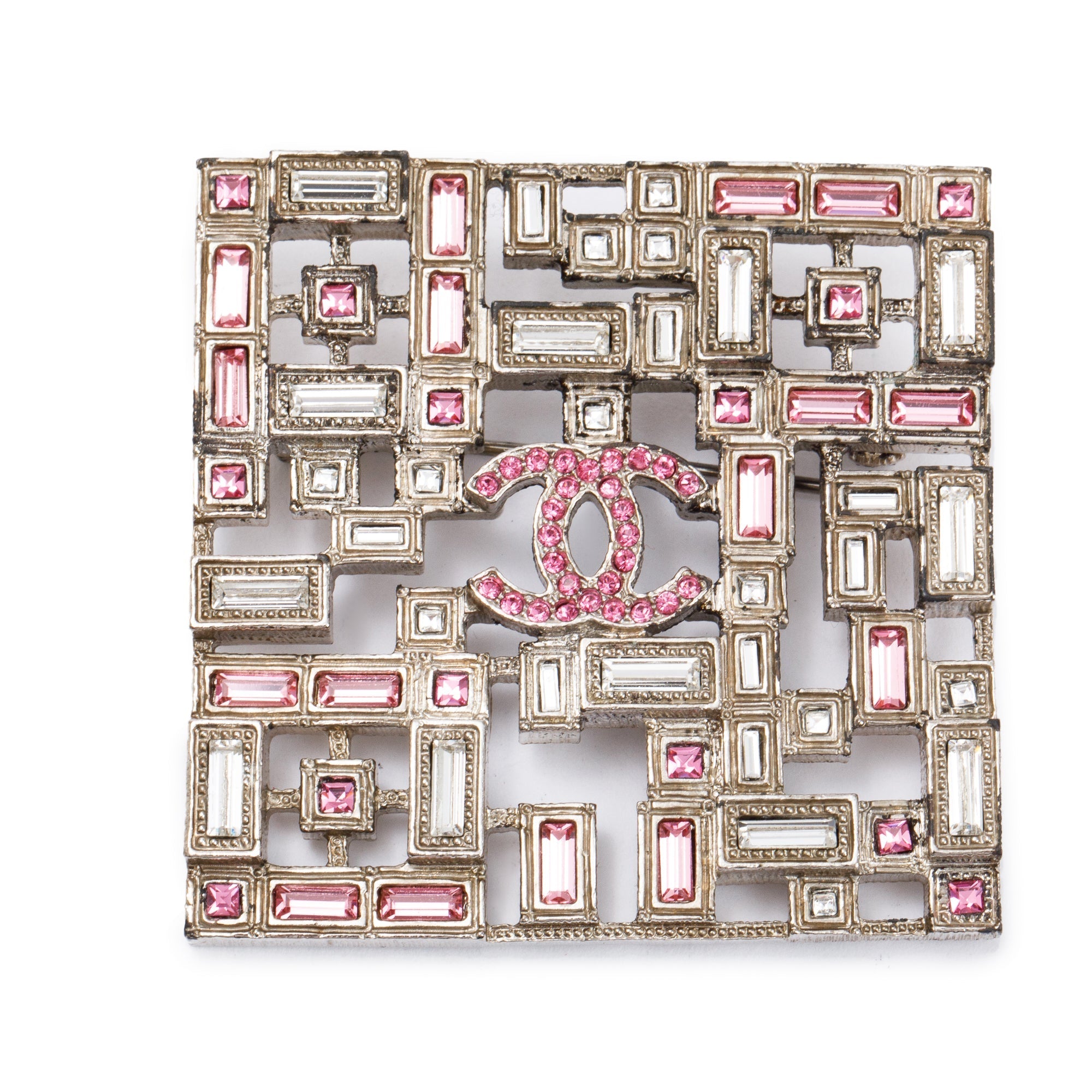 Chanel Palladium Plated Strass CC Square Brooch w/ Box (Gave to Meera)
