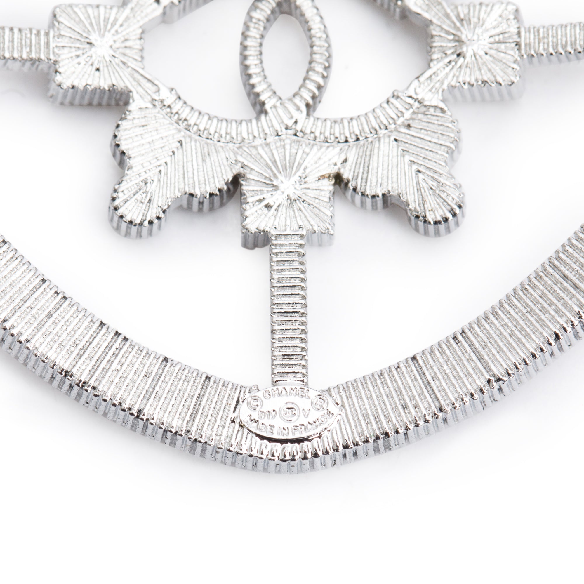 Chanel Palladium Plated Strass Logo Shield Brooch