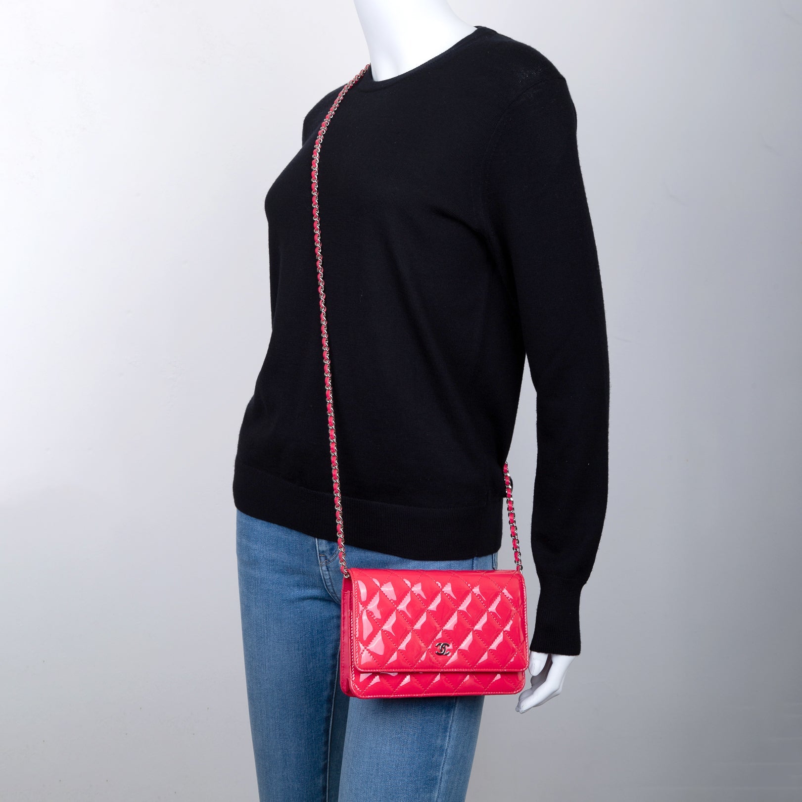 Chanel Patent Leather Classic Wallet on Chain w/ Box & Authenticity Card