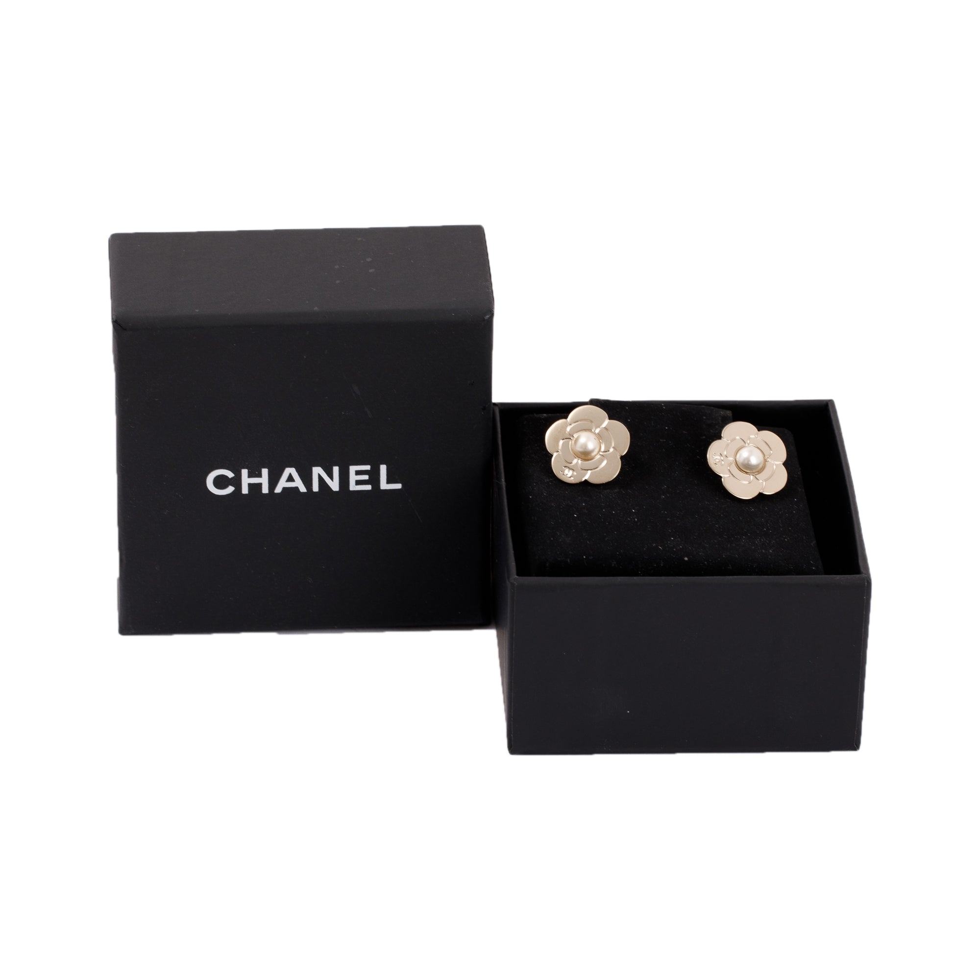 Chanel Pearl CC Camellia Earrings w/ Box