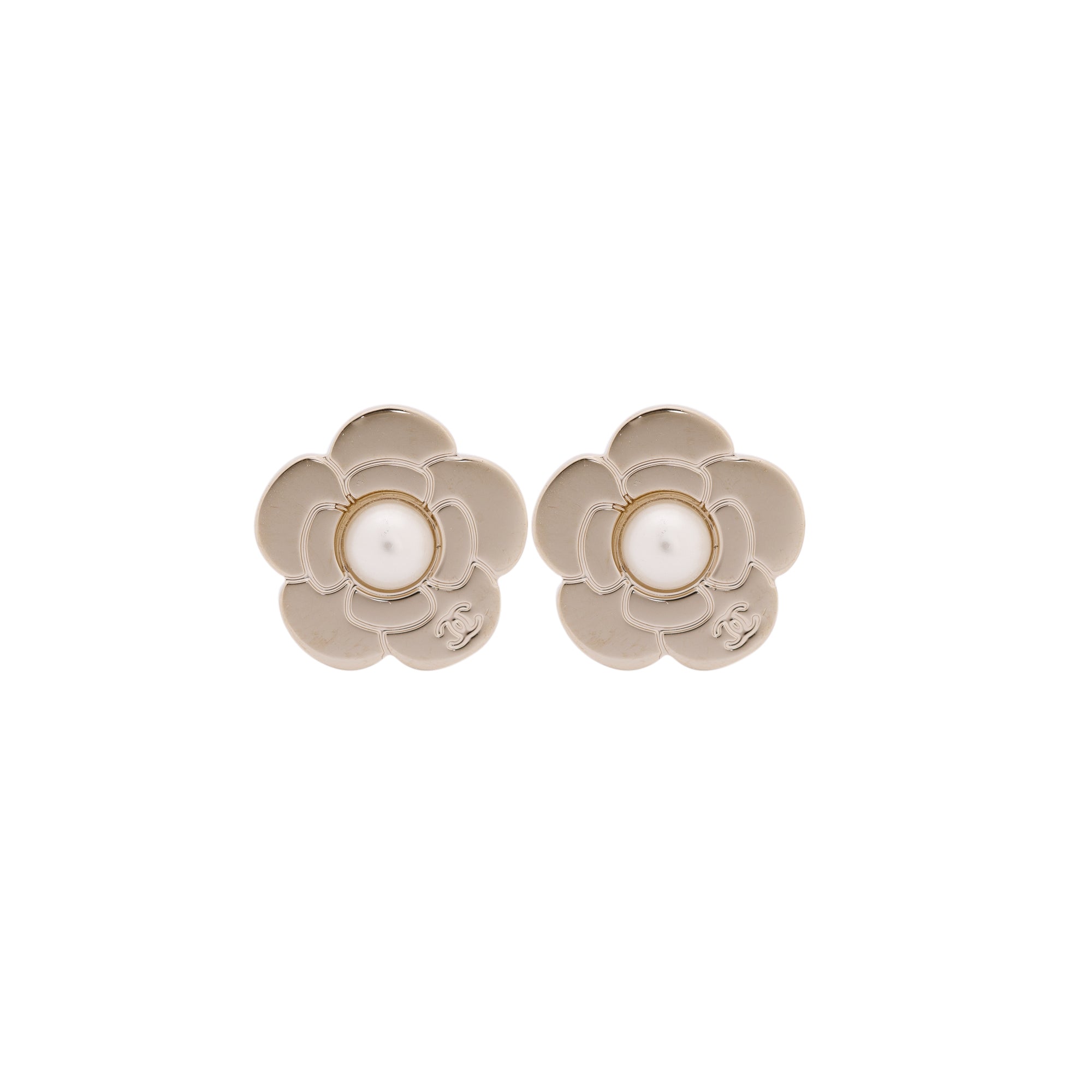 Chanel Pearl CC Camellia Earrings w/ Box