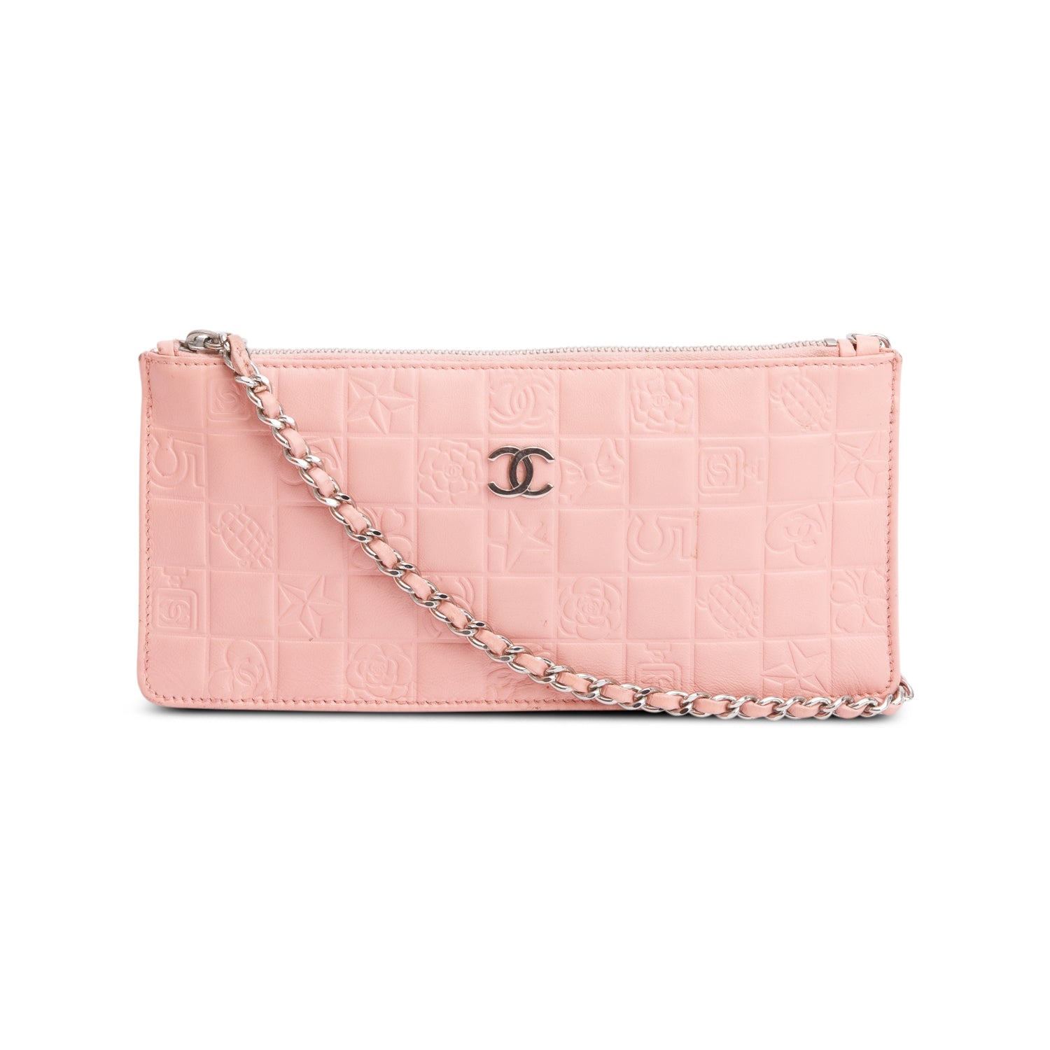 Chanel Pink Calfskin Leather Precious Symbol Pochette w/ Authenticity Card